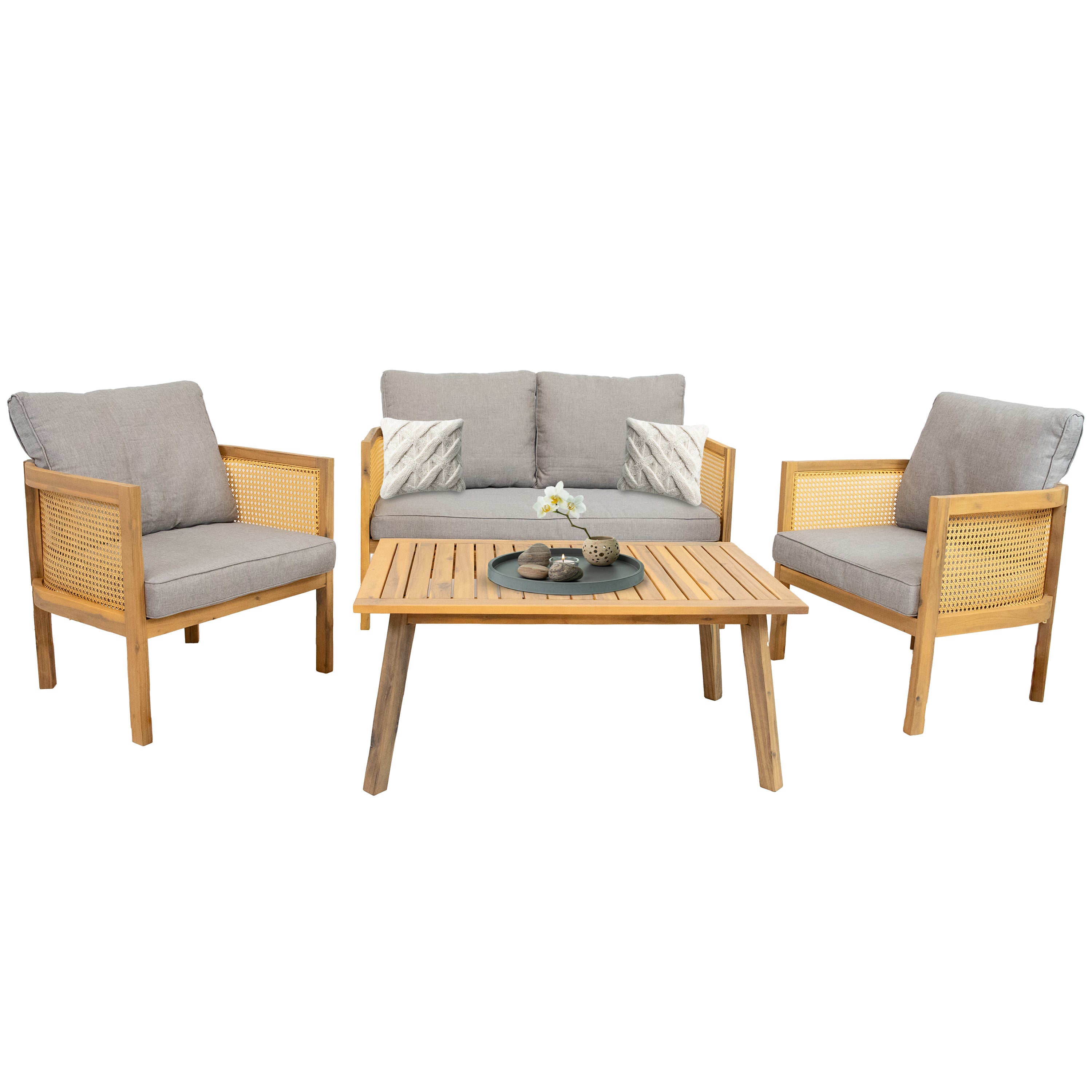 SunnyDaze 4-Piece Wooden Patio Conversation Set - Outdoor Lounge Furniture for Garden, Deck & Backyard Relaxation