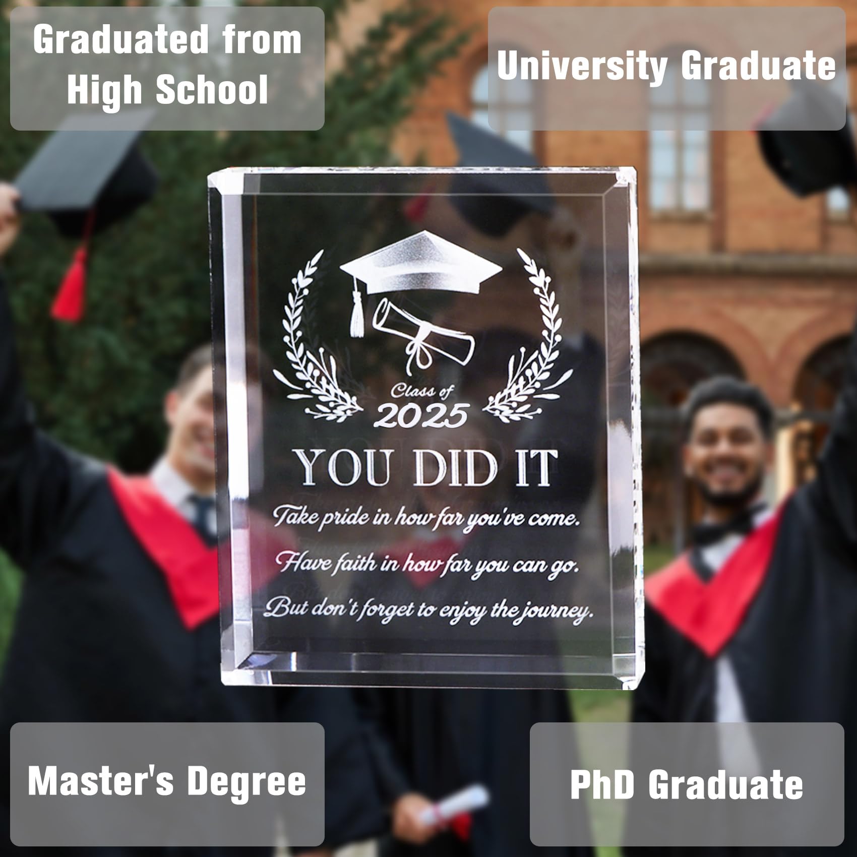 YWHL Graduation Gifts for Him & Her - Class of 2025 Inspirational Keepsake with Laser Engraved Crystal - Perfect for College, High School, PhD & Masters Graduates | Ideal for Commencement Ceremonies, Office Decor & Anniversary Celebrations