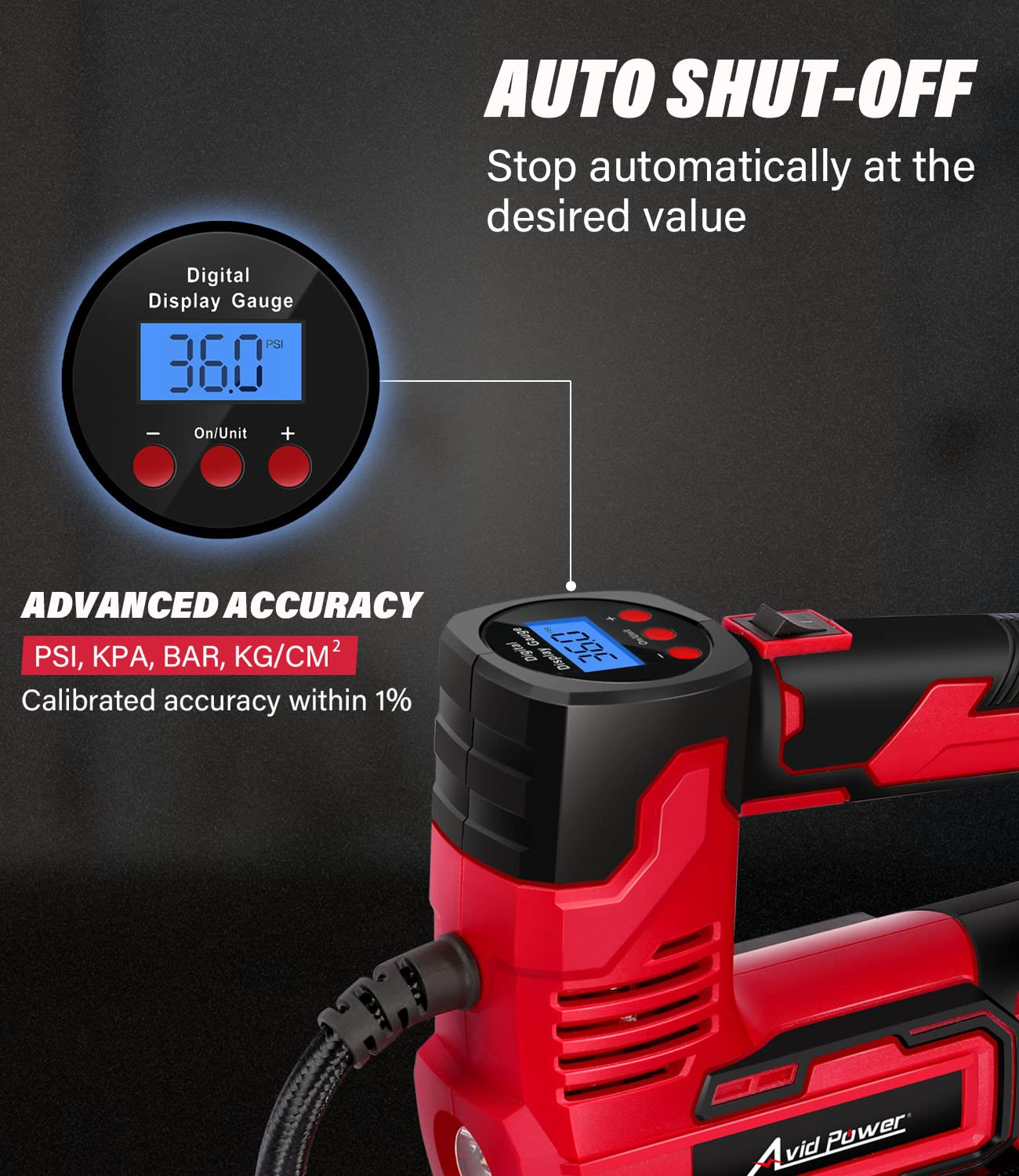 AVID POWER 20V Cordless Portable Tire Inflator with Digital Gauge & Extra Battery - Fast Inflation for Cars, Bikes, SUVs & Sports Equipment - Perfect for Road Trips, Camping & Emergency Use