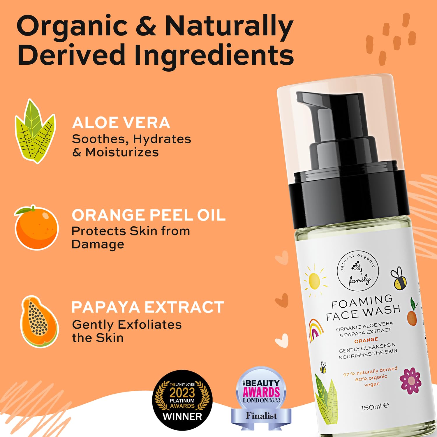 Organic Kids Skincare Set - Gentle Foaming Face Wash (Orange Scent) & Hydrating Moisturizer (Fragrance-Free) for Sensitive Skin | Daily Cleansing & Moisturizing Routine for Children