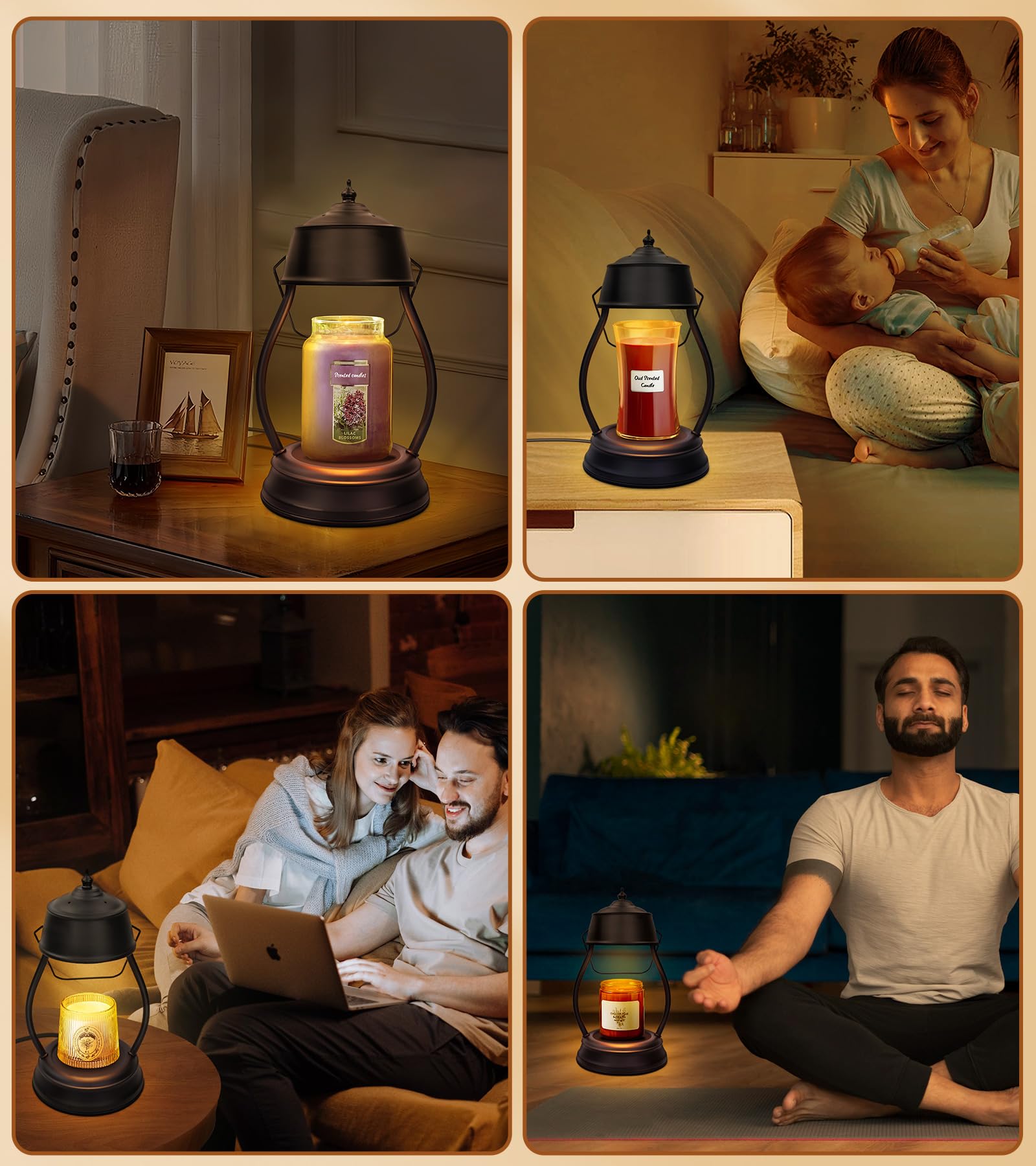 Dimmable Candle Warmer Lamp with Timer - Black Lantern Style for Home Decor | Perfect Mothers Day, Birthday & Housewarming Gift for Women | Creates Cozy Ambience in Bedroom, Living Room & New Homes