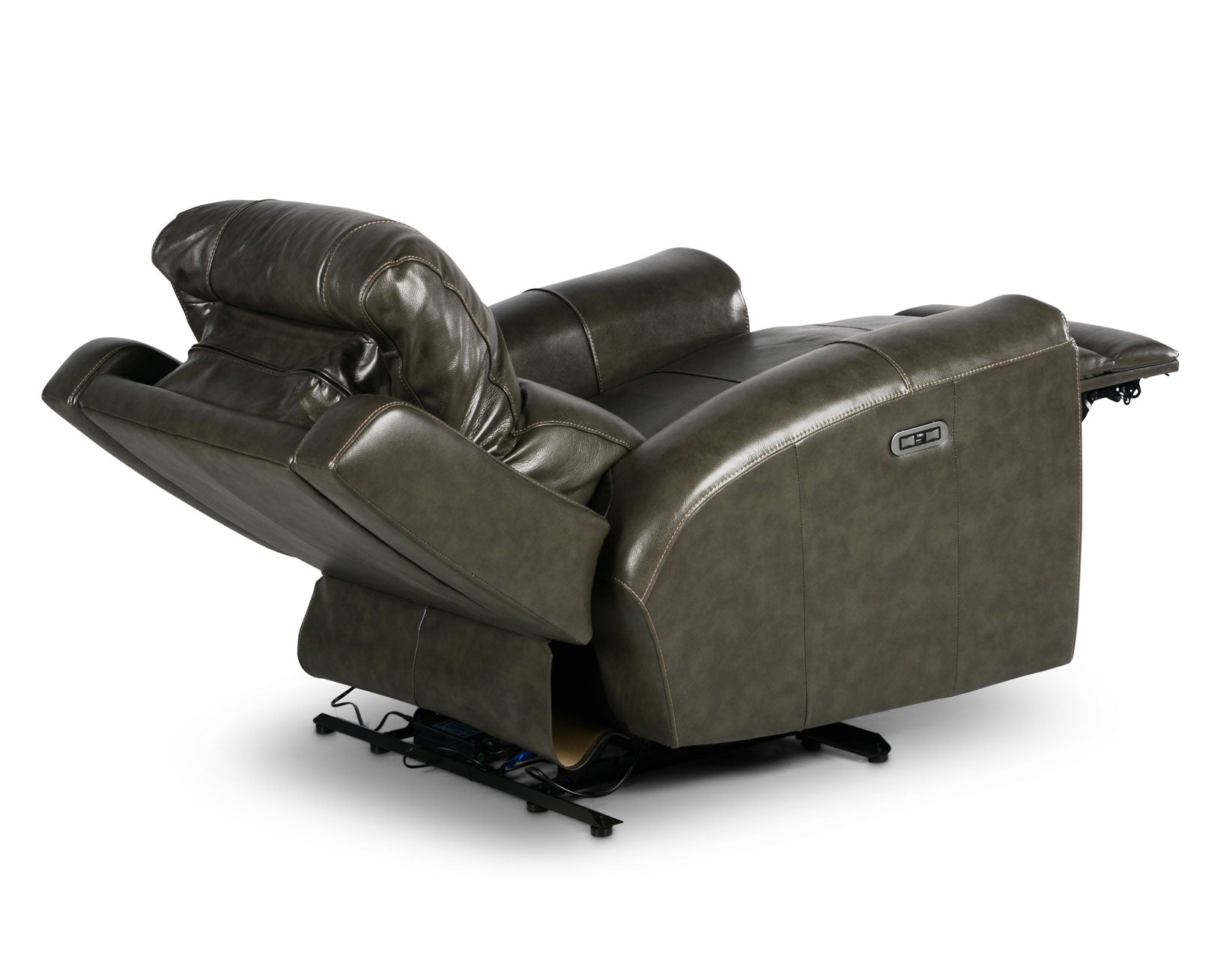 Laura Grey Leather Power Recliner Chair - Electric Lift Recliner Sofa for Living Room, Home Theater & Office - Comfortable PU Leather Massage Reclining Chair with USB Charger & Cup Holders
