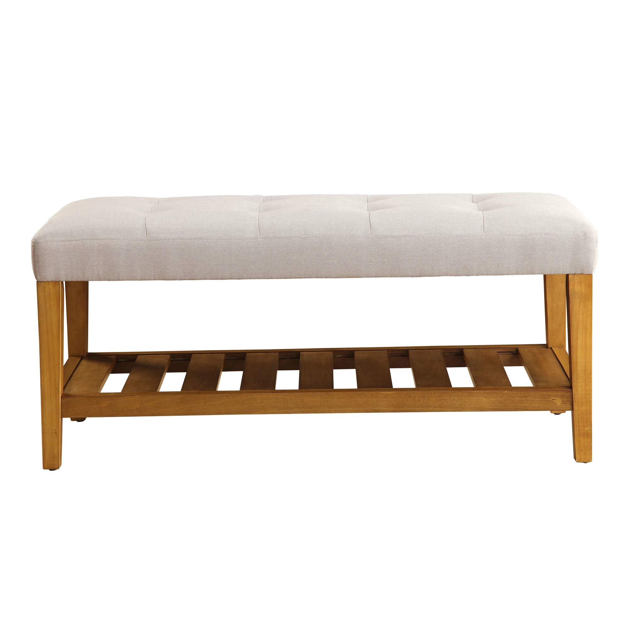 Benzara Gray and Brown Tufted Wooden Bench - Stylish Upholstered Entryway Seating for Hallway, Living Room, or Bedroom