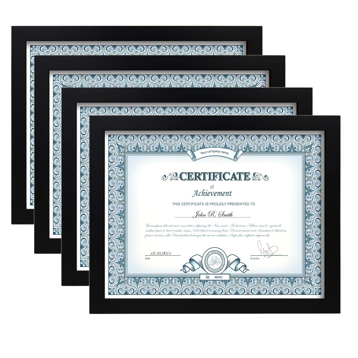 Egofine 8.5x11 Picture Frames Set of 4 - Solid Wood Black Document Frames for Wall Mounting or Tabletop Display (Vertical/Horizontal) - Perfect for Home Office, Gallery Wall, Wedding Photos & Artwork Display