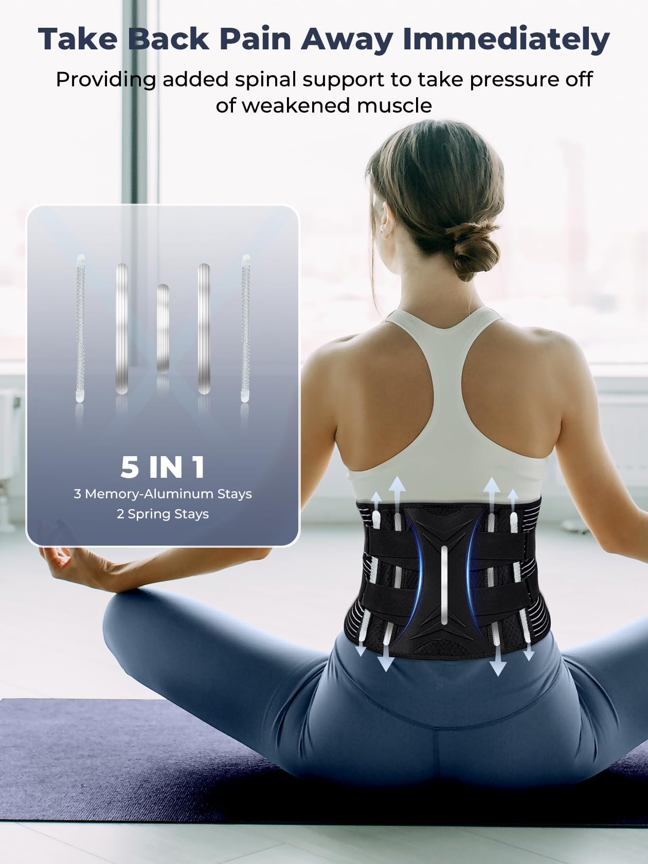 KKM Back Brace for Lower Back Pain Relief - Herniated Disc, Sciatica & Scoliosis Support, Breathable Lumbar Support Belt with Removable Pad for Men & Women (XL) - Ideal for Office Work, Heavy Lifting & Post-Surgery Recovery