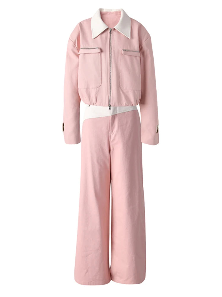 Women's Big Size Leather Jacket & Wide Leg Pants Two-Piece Suit - Lapel Long Sleeve Fashion Set for Spring Autumn 2025 (CPG3127) | Perfect for Office Wear, Date Night & Casual Outfits