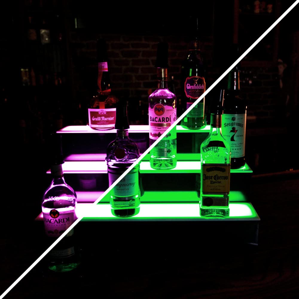 BARCONIC® 3-Tier LED Bottle Display Shelf - 18 Inch Wine & Liquor Storage Rack for Bars, Restaurants & Home Decor