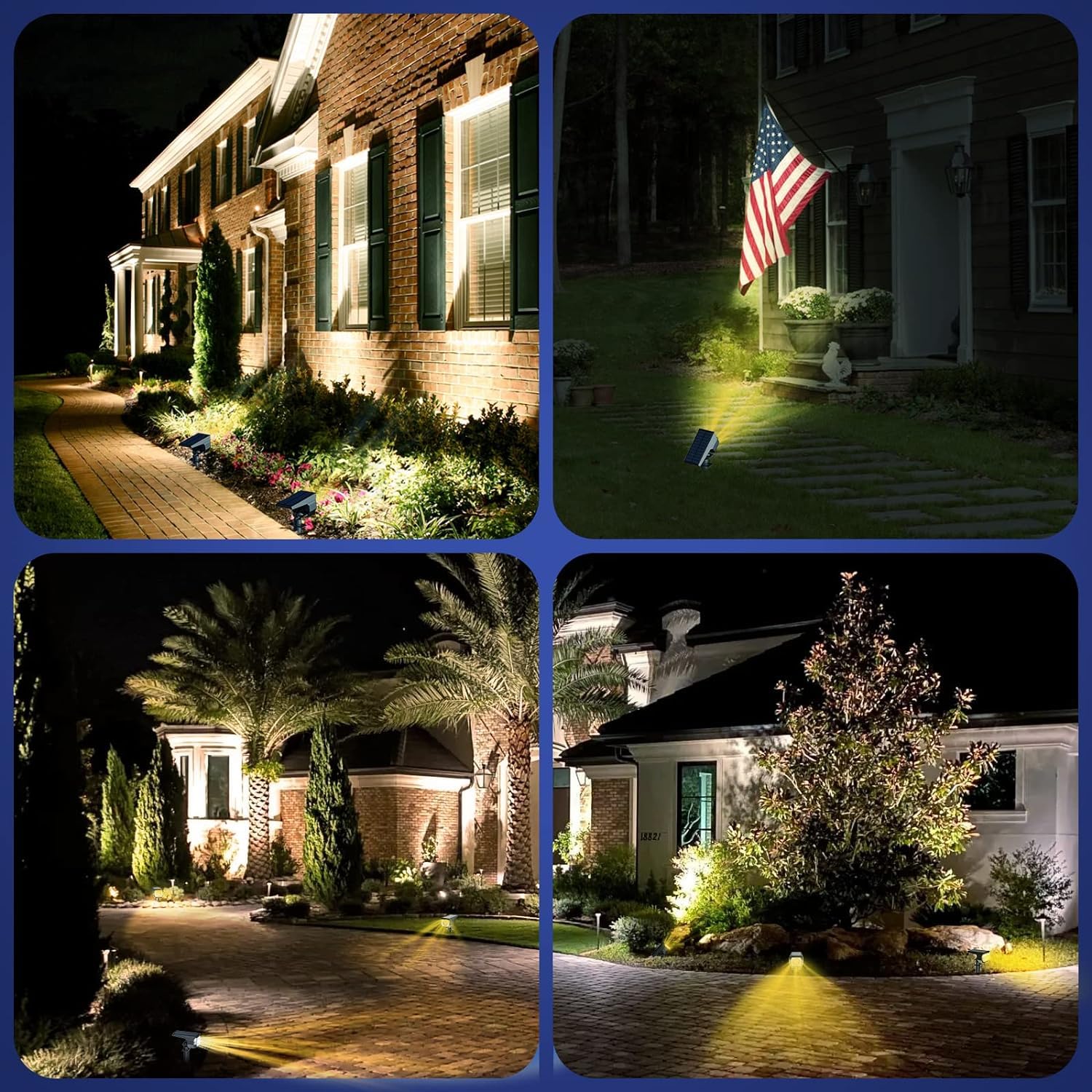 EIUIO Solar Outdoor Lights Waterproof - 2 Pack Solar Spot Lights with Auto On/Off & 3 Lighting Modes - Garden Decor, Pathway, Yard & Patio Lighting (Pale Yellow)