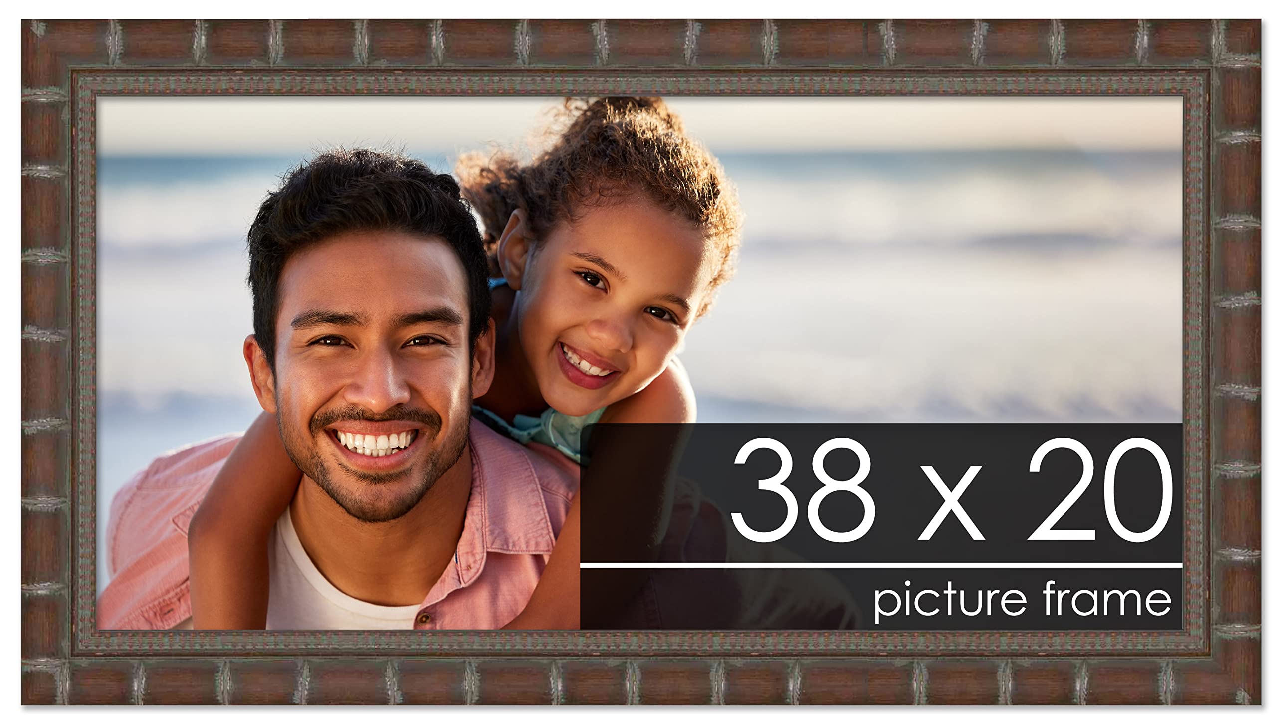 38x20 Brown Bamboo Solid Wood Picture Frame - 1.5 Inch Moulding Width with UV Acrylic Plexiglass & Foam Backing | Wall Decor for Living Room, Bedroom & Office | Includes Hanging Hardware