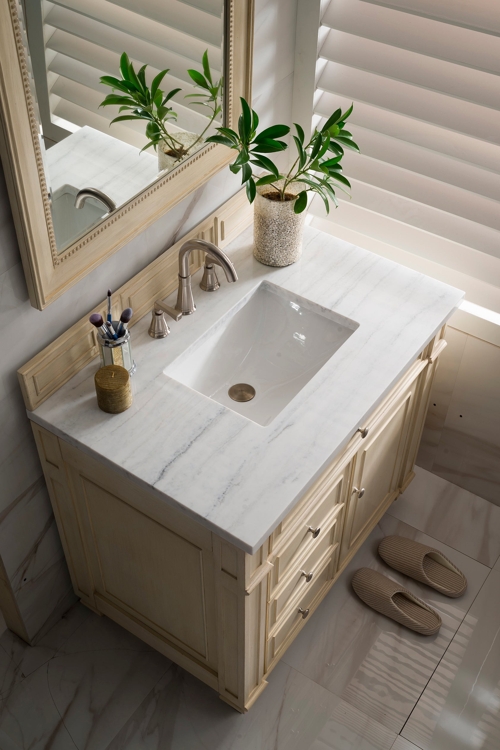 Bristol 36 Inch Single Bathroom Vanity Set with 3CM Arctic Fall Solid Surface Top in Vintage Vanilla - Perfect for Modern Farmhouse, Coastal, or Traditional Bathroom Decor