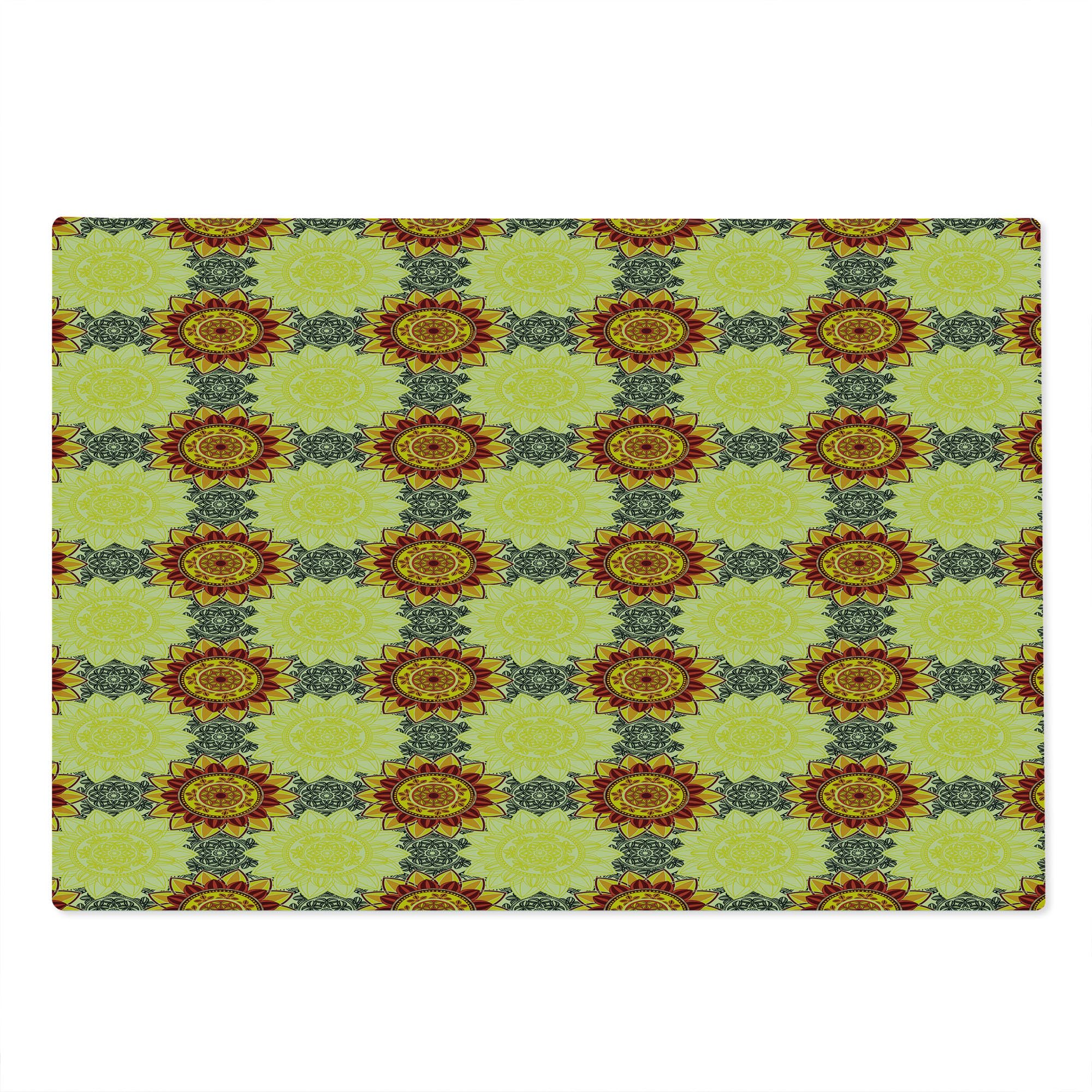 Ambesonne Mandala Glass Cutting Board - Yellow Boho Floral Design for Serving & Decor