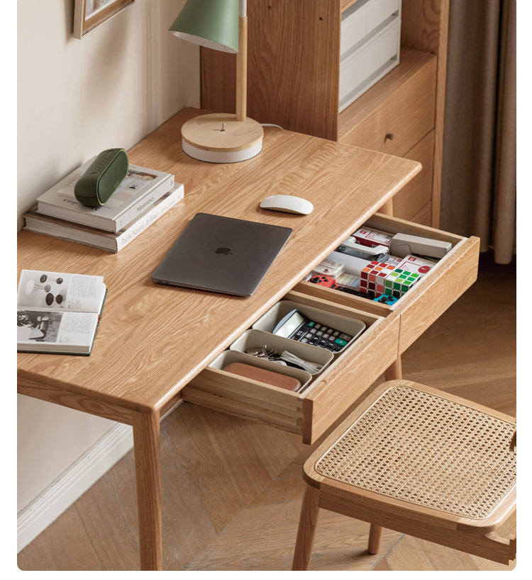 Solid Oak Wood Office Desk with Spindle-Shaped Slanted Legs - Modern Home Office Furniture for Work & Study