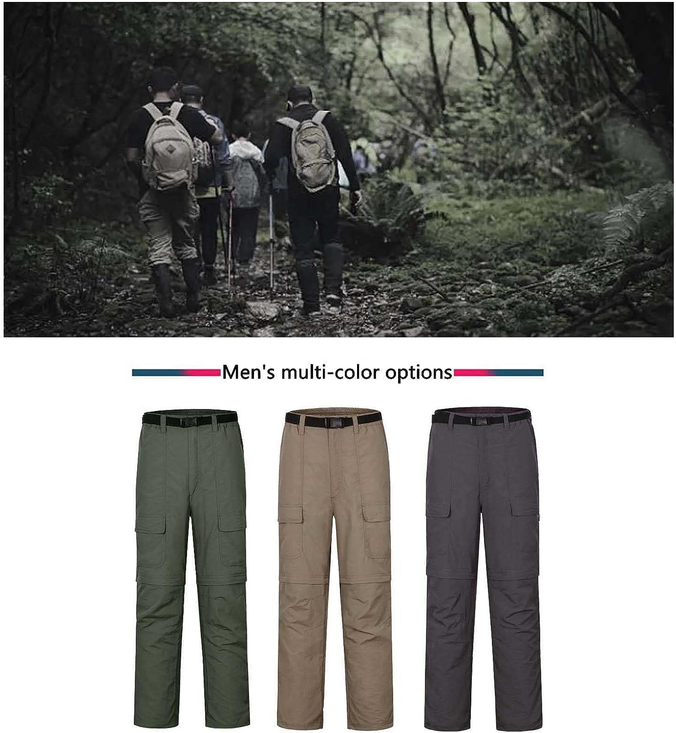 FEECOZ Men's Quick Dry Convertible Hiking Pants - Outdoor Cargo Pants with Zip-Off Legs for Travel, Work & Daily Wear (Army Green, 3XL) - Perfect for Camping, Hiking & Outdoor Adventures