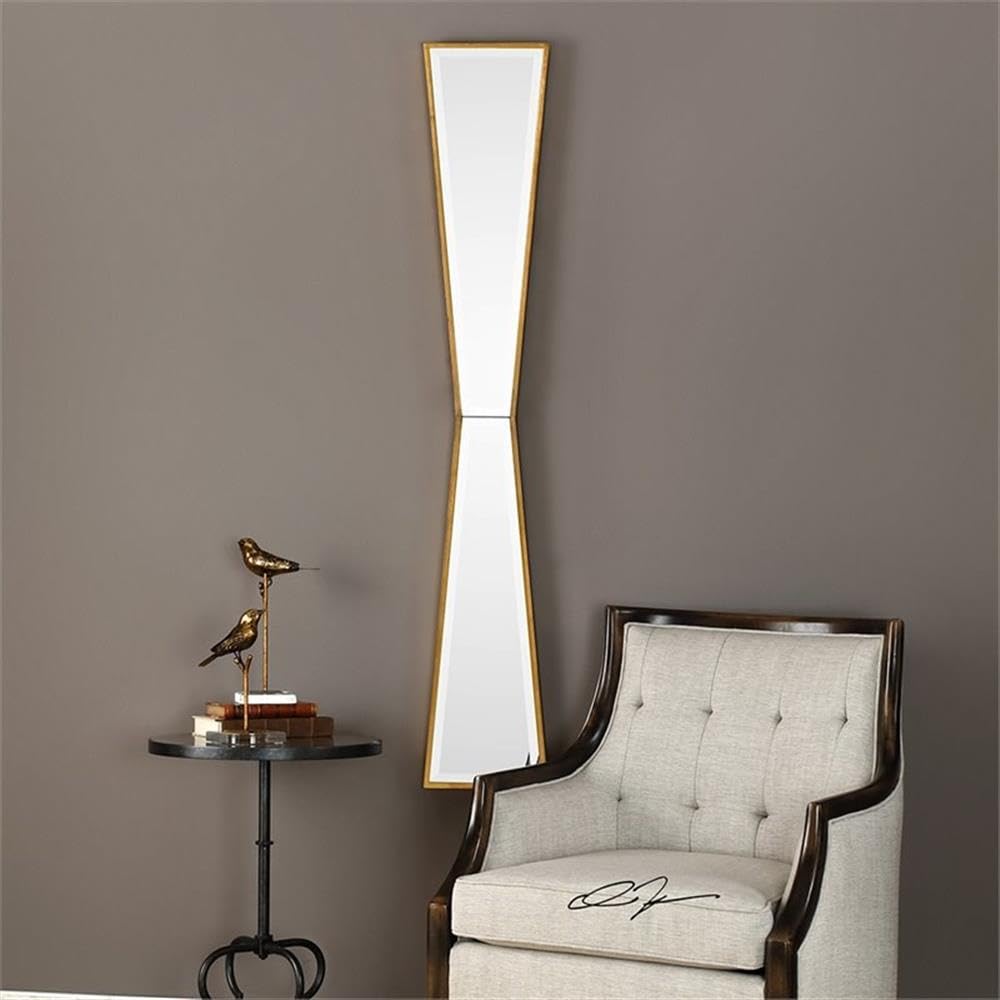 BOWERY HILL Gold Contemporary Solid Wood Wall Mirror - Elegant Home Decor for Living Room, Bedroom & Entryway