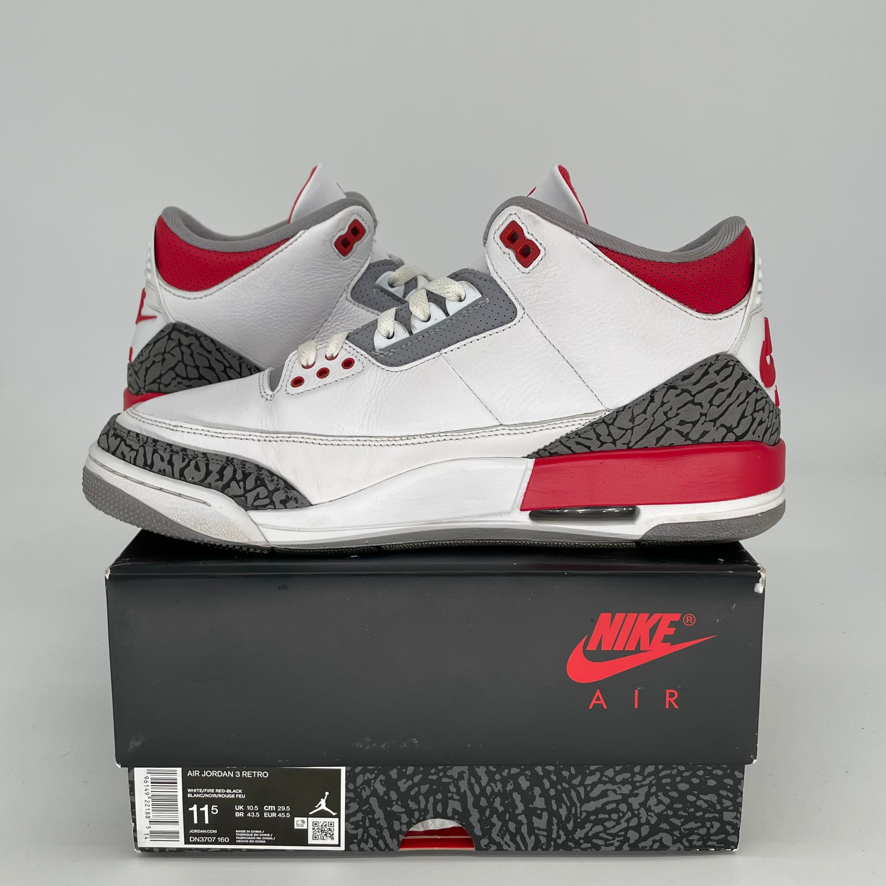 AIR JORDAN 3 Retro Fire Red Men's Basketball Shoes Size 11.5 - DN3707-160 | Authentic Sneakers for Casual Wear, Sports & Street Style