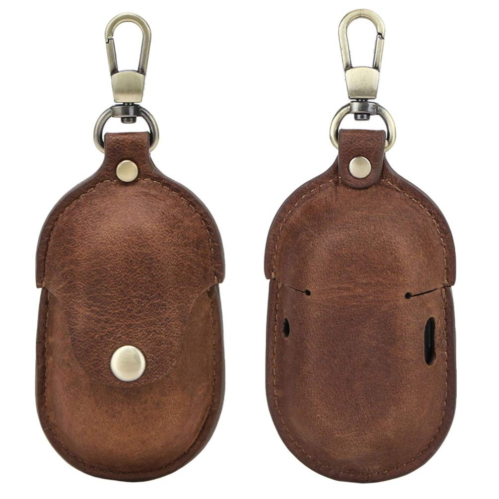 Samsung Buds Pro/2/Live Leather Shockproof Protective Case with Carabiner Keychain - Durable Brown Cover for Wireless Earbuds | Perfect for Travel, Gym & Outdoor Activities