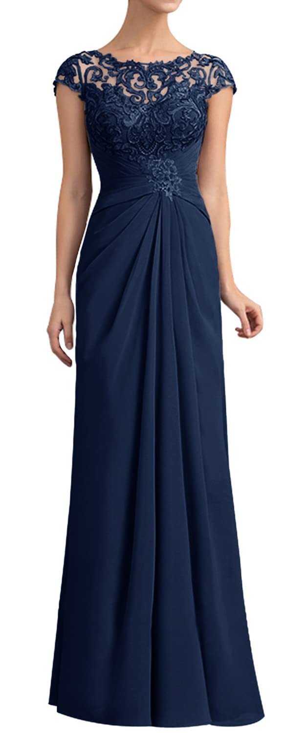 Elegant Long Chiffon Mother of The Bride Dress - Floral Embroidered A-Line Prom Gown with Cap Sleeves | Perfect for Weddings, Formal Events & Special Occasions