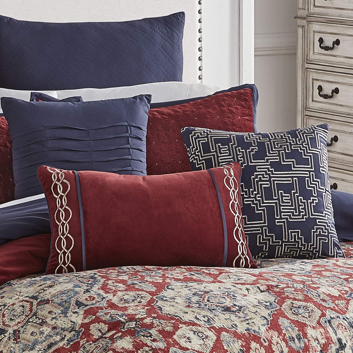 Riverbrook Home 100% Polyester King Size Comforter Set - 10 Piece Bedding Collection in Red & Gray (Sadler Pattern) for Luxurious Bedroom Decor & Guest Room Comfort