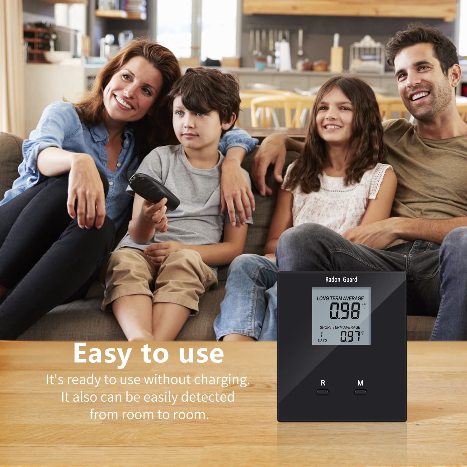 Portable Home Radon Detector & Tester - Long/Short Term Radon Gas Monitor with Rechargeable Battery - Black | Prevent Radon Exposure for Safe Indoor Air Quality in Basements, Bedrooms & Living Spaces