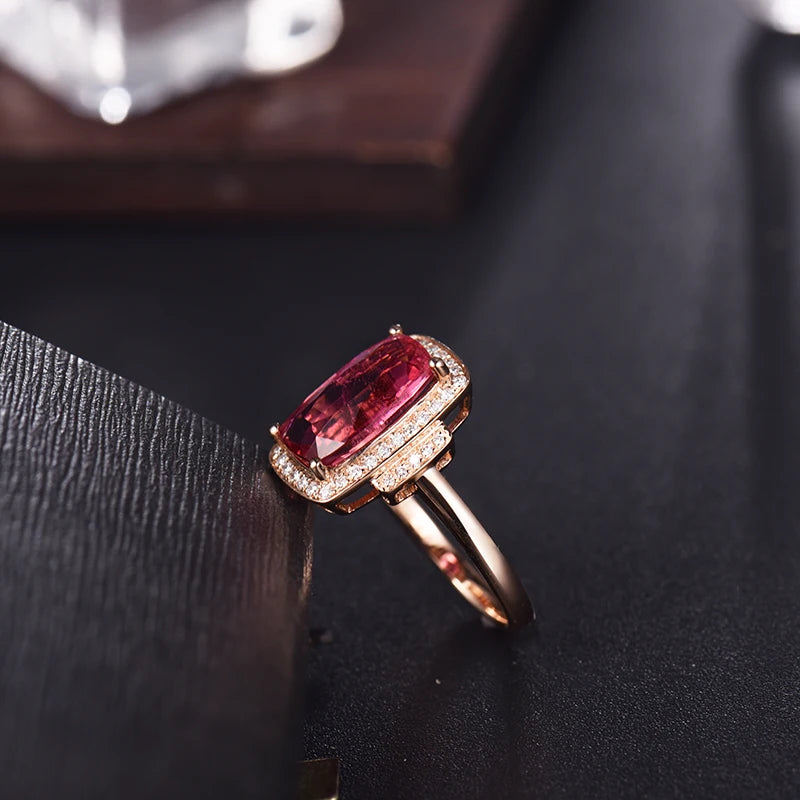 18K Rose Gold Pink Tourmaline Diamond Ring for Women - Elegant Engagement, Wedding & Mother's Day Gift Jewelry | Perfect for Proposals, Anniversaries & Special Occasions