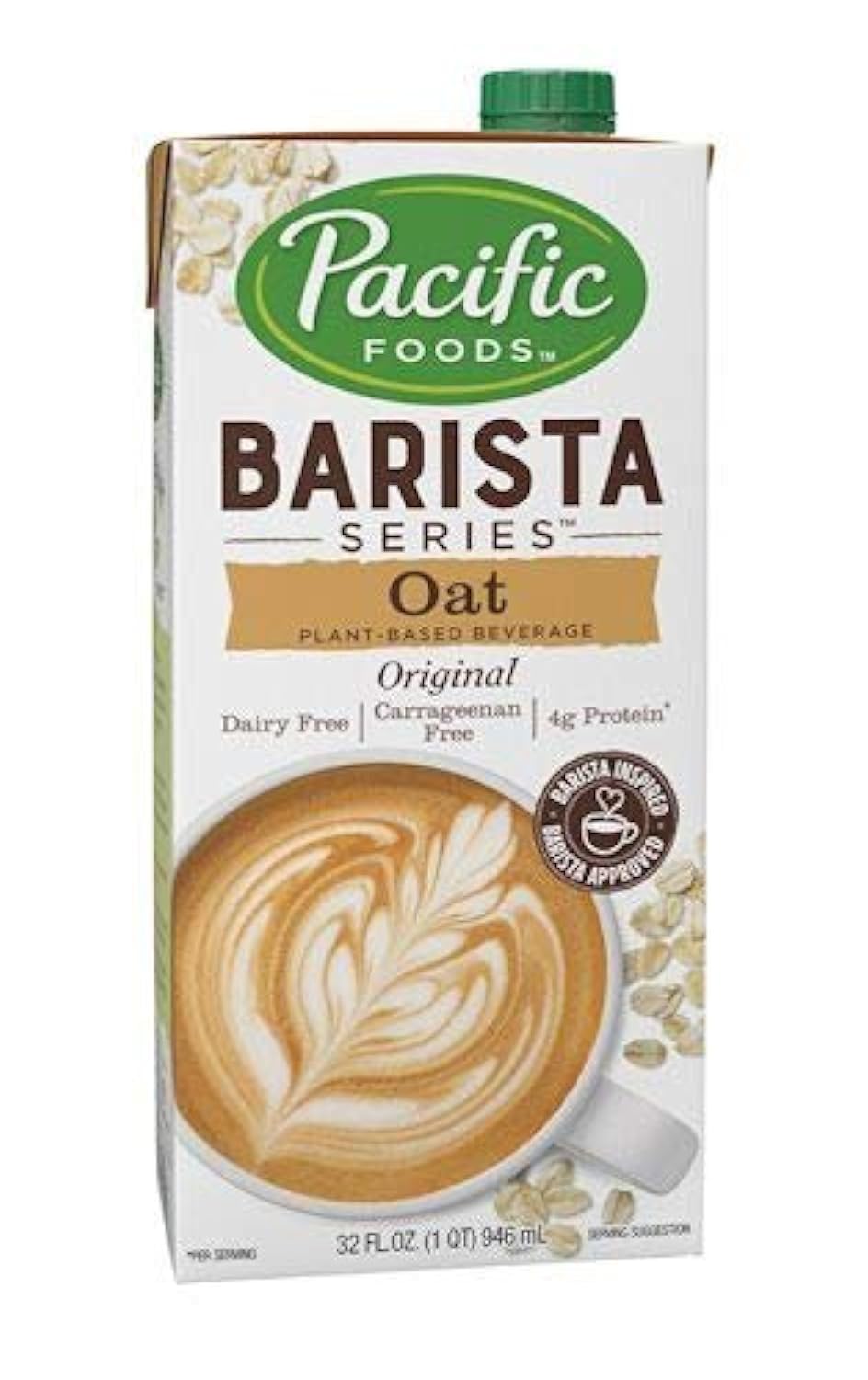 Pacific Natural Foods Oat Milk Barista Series - Non-Dairy, Gluten Free, 32 oz (Pack of 4) - Perfect for Coffee Shops, Lattes & Vegan Baking