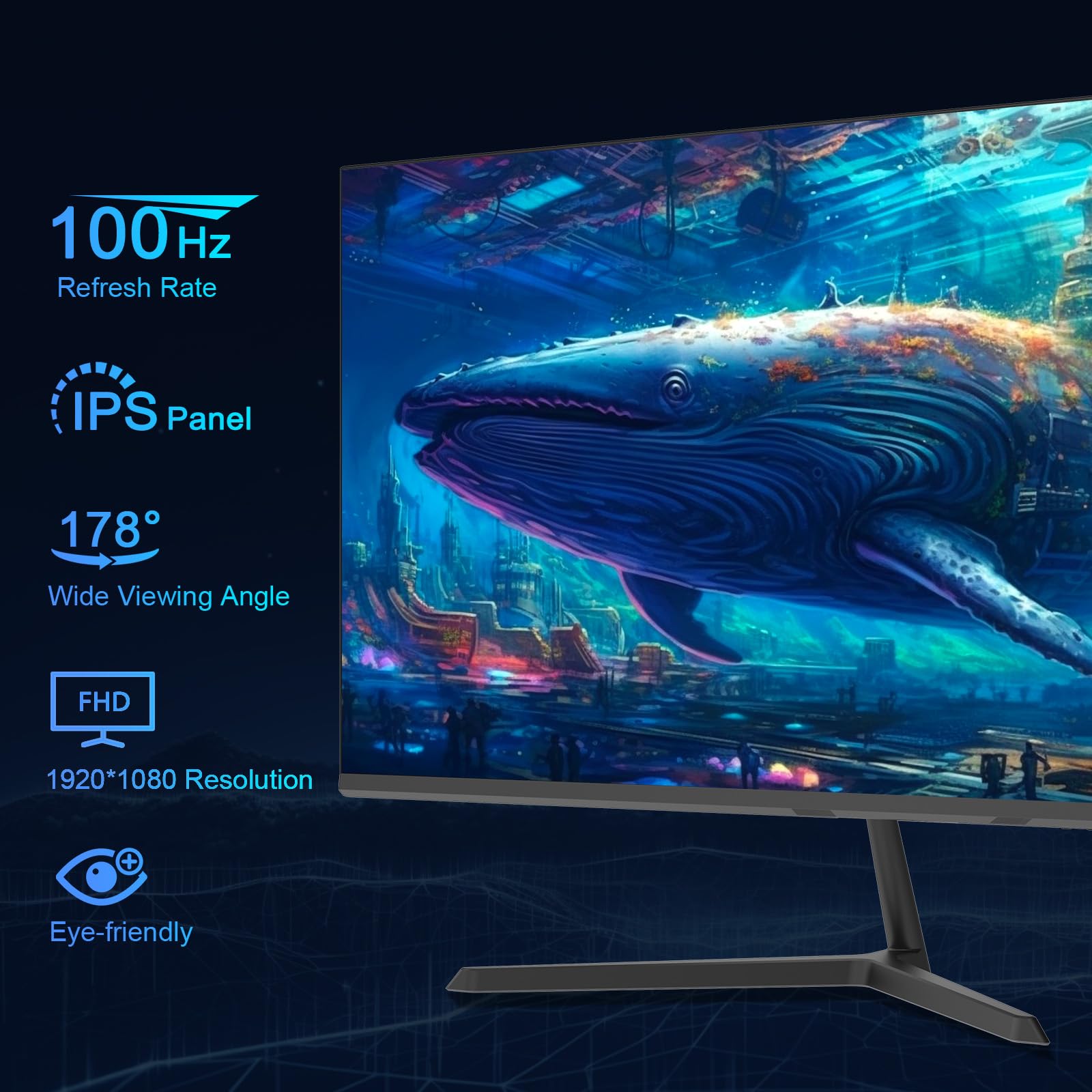27 Inch SANSUI IPS Computer Monitor - 100Hz, FHD 1080P HDR, HDMI Ports, Adaptive Sync, Tilt Adjustable, Frameless Design, VESA Compatible for Home Office, Gaming & Productivity