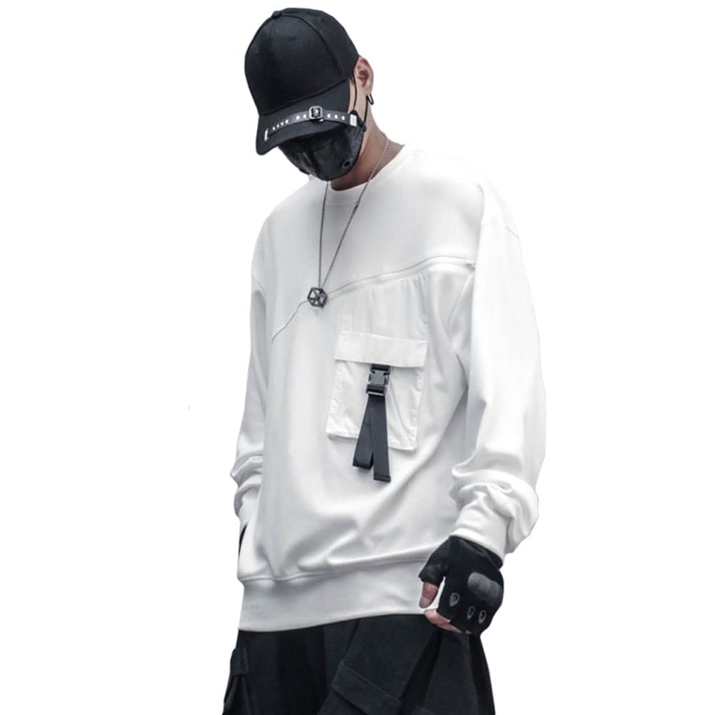Men's Black Streetwear Techwear Hoodie - Hip Hop Casual Sweatshirt for Urban Fashion & Outdoor Activities