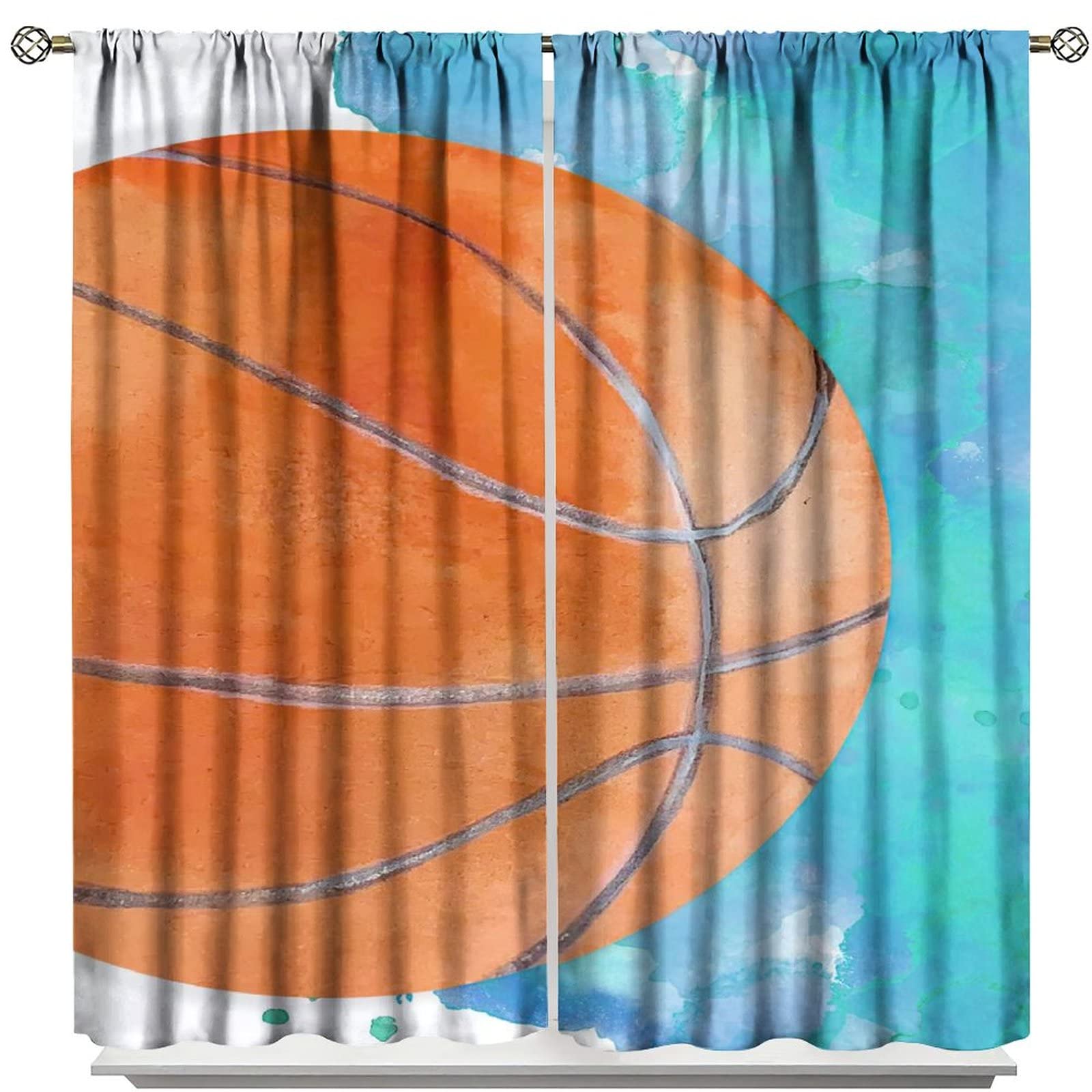 Sports Theme Thermal Insulated Blackout Curtains for Bedroom - 72x63 Inch Rod Pocket Window Drapes with Privacy Protection, Perfect for Game Rooms, Kids' Rooms & Sports-Themed Decor