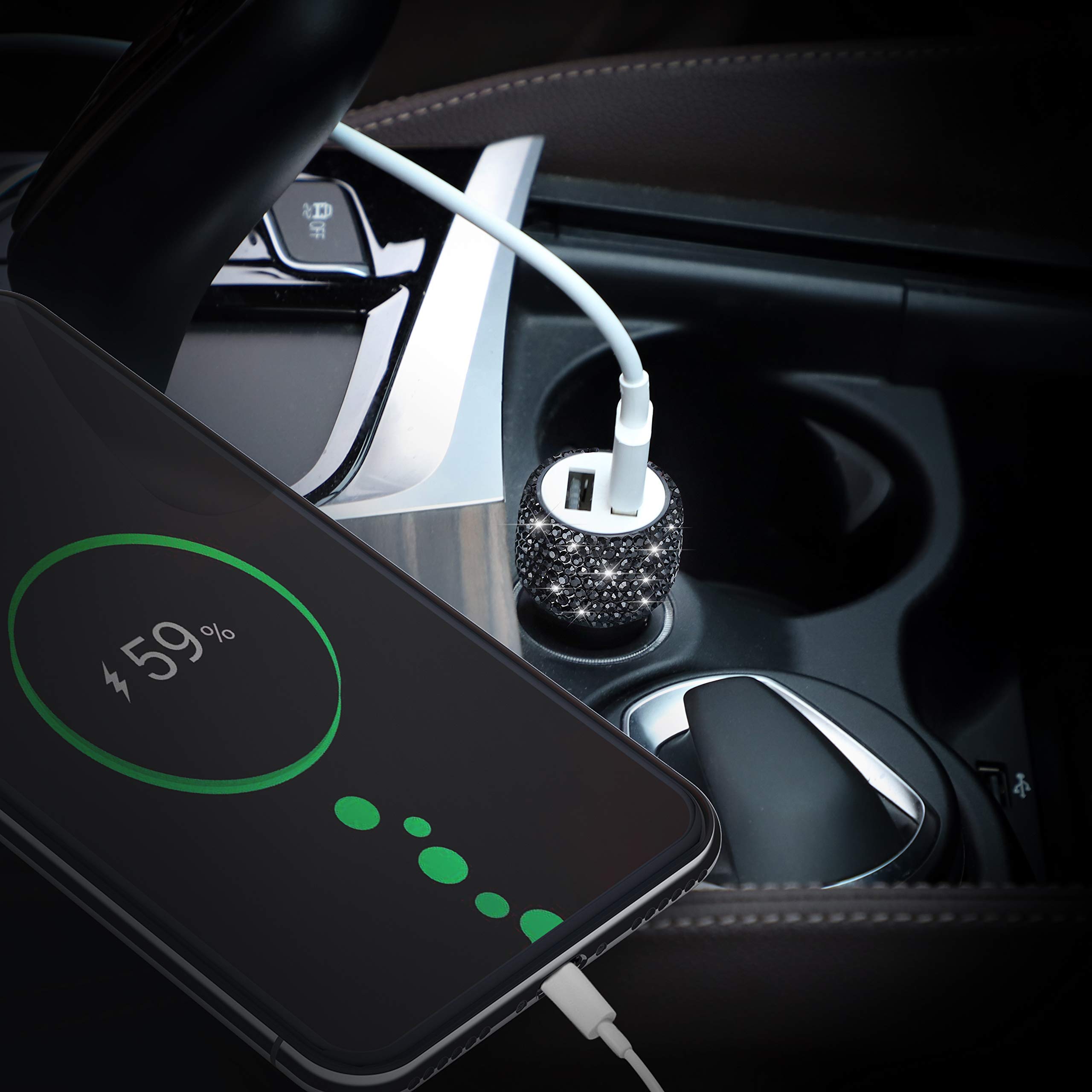 Dual USB Car Charger Fast Charging - SAVORI Bling Rhinestone Crystal Car Adapter for iPhone Xs Max/X/Plus, iPad Pro/Mini, Samsung Galaxy - Perfect for Road Trips & Daily Commute