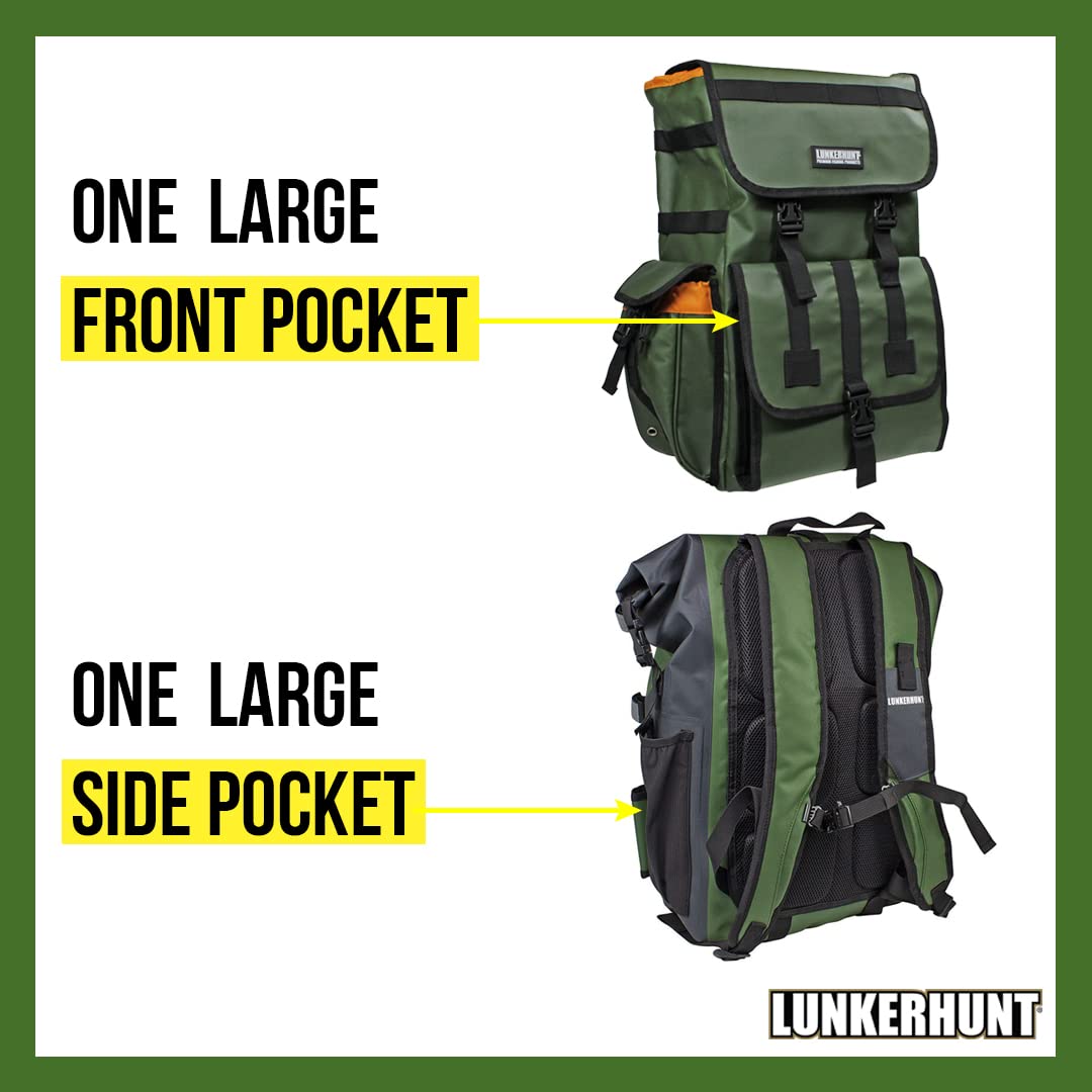 **Lunkerhunt Fishing Backpack with Rod Holders – Waterproof 30L Tactical Gear Bag for Anglers | Includes 3 Tackle Boxes | Lightweight & Spacious for Freshwater & Saltwater Fishing**