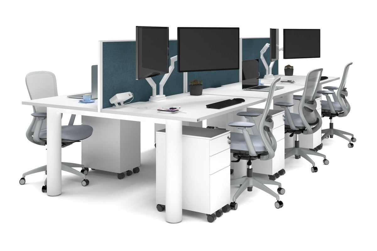 6-Person Quadro Cylinder Leg Office Workstation Desk [1400L x 700W] - Modern Collaborative Workspace Solution for Open Offices & Coworking Spaces