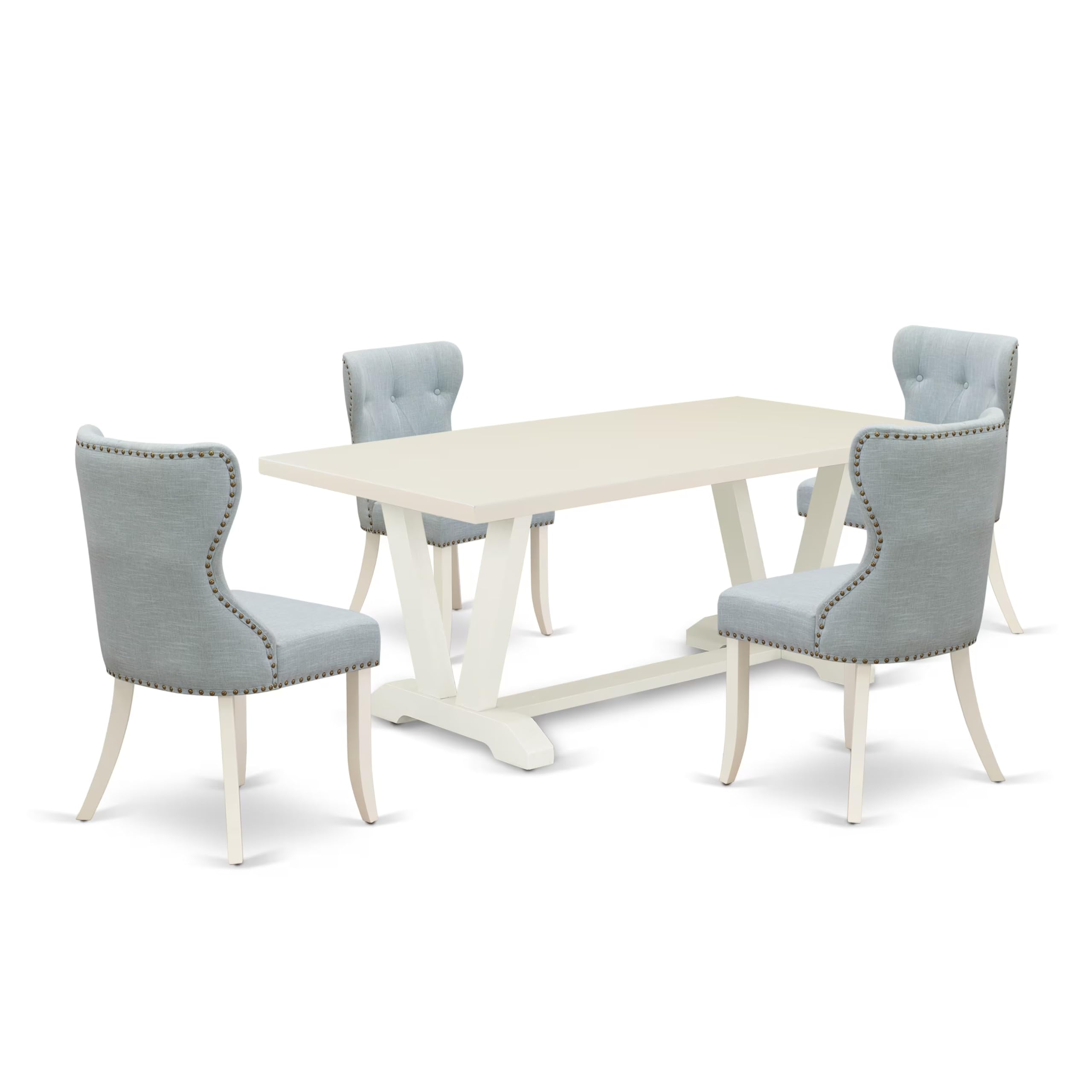 East West Furniture 5-Piece Dining Table Set for 4 - 40x72 Inch Rectangle Kitchen Table with V-Legs & 4 Baby Blue Linen Fabric Chairs | Perfect for Small Spaces, Breakfast Nooks & Cozy Family Meals | V027SI215-5 Multi-Color