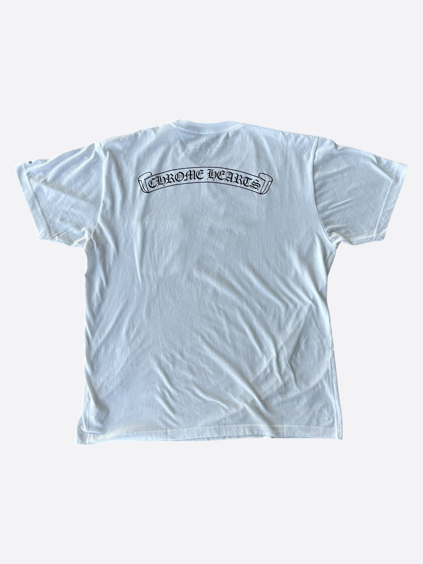 Chrome Hearts White & Black Scroll Logo T-Shirt for Men | Gothic Streetwear Fashion | Perfect for Concerts, Parties & Casual Outfits