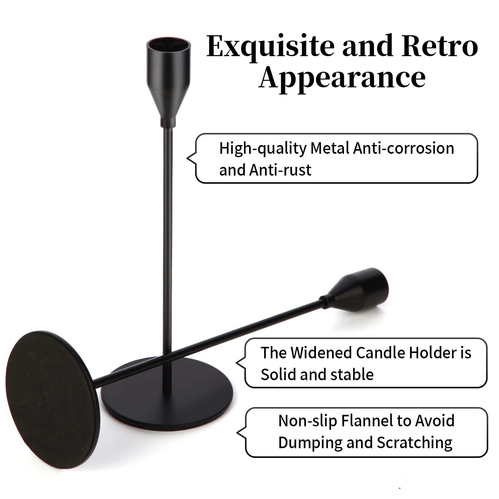 Elegant Matte Black Metal Candle Holders Set of 6 - 3/4 Inch Candle Stand for Wedding Centerpieces, Dining Table Decor, Party Lighting - Fits Standard & LED Candles for Romantic Ambiance & Home Decor