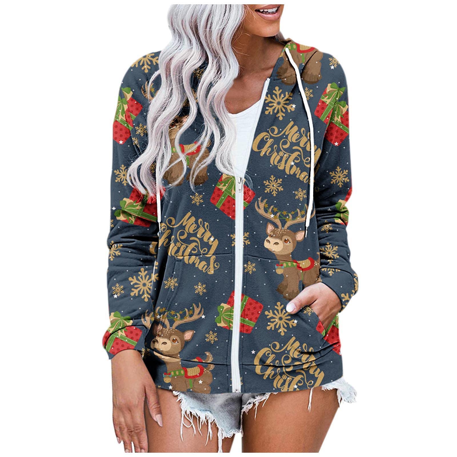 Miximx Women's Halloween Graphic Zip Hoodie - Long Sleeve Printed Sweatshirt with Crewneck for Fall Fashion | Perfect for Costume Parties, Pumpkin Picking & Cozy Autumn Outfits