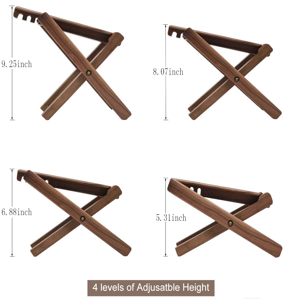 Premium Black Walnut Solid Wood Guitar Foot Stool - 4-Level Adjustable Folding Footrest for Classical & Acoustic Guitar Players - Perfect for Practice, Performances & Home Studio Use