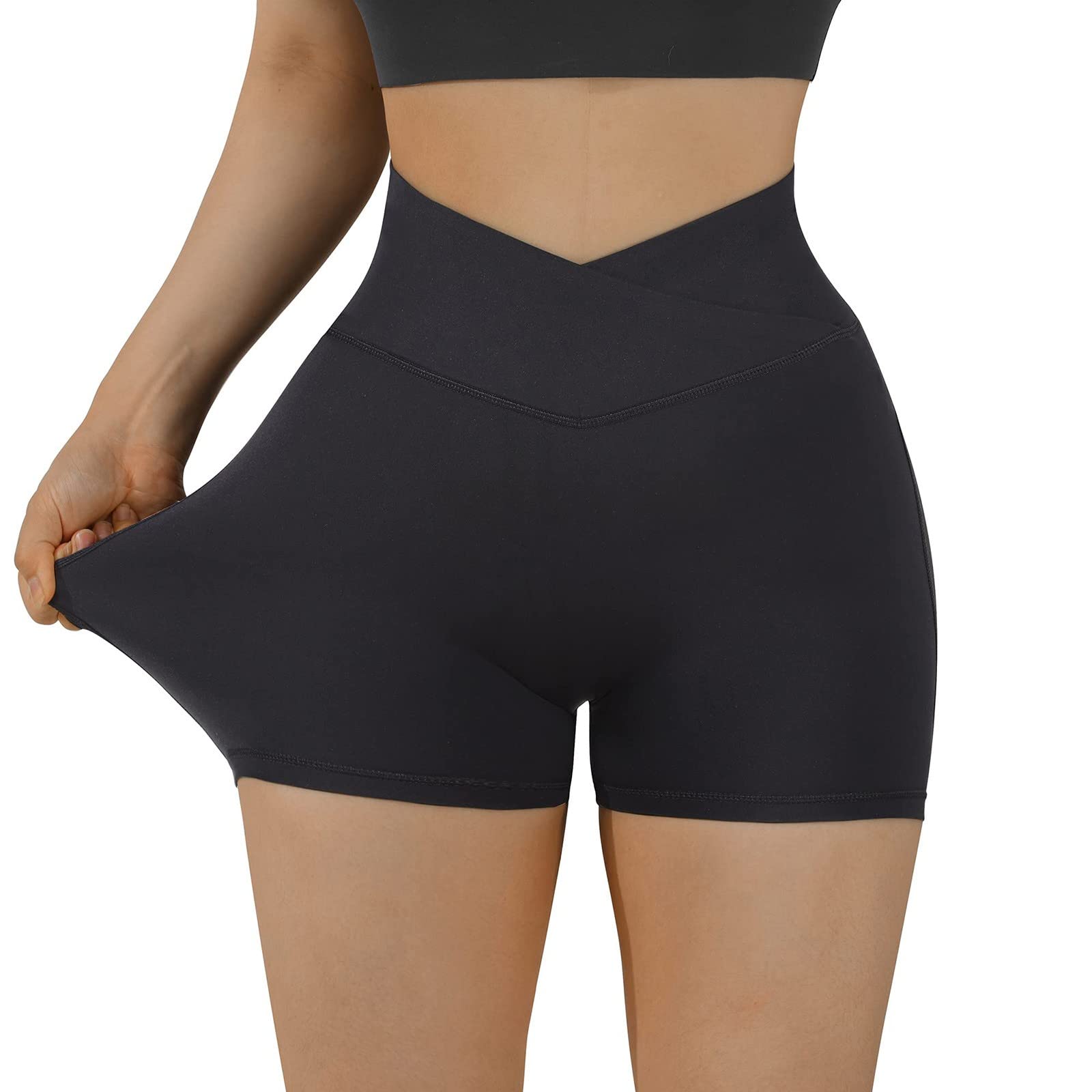 High Waist Lifting Women's Biker Shorts - Tummy Control Workout Shorts for Yoga, Running & Gym - V Cross Waist Design - Spandex Butt Lifting Shorts (Black, Medium) - Perfect for Fitness, Cycling & Lounge Wear