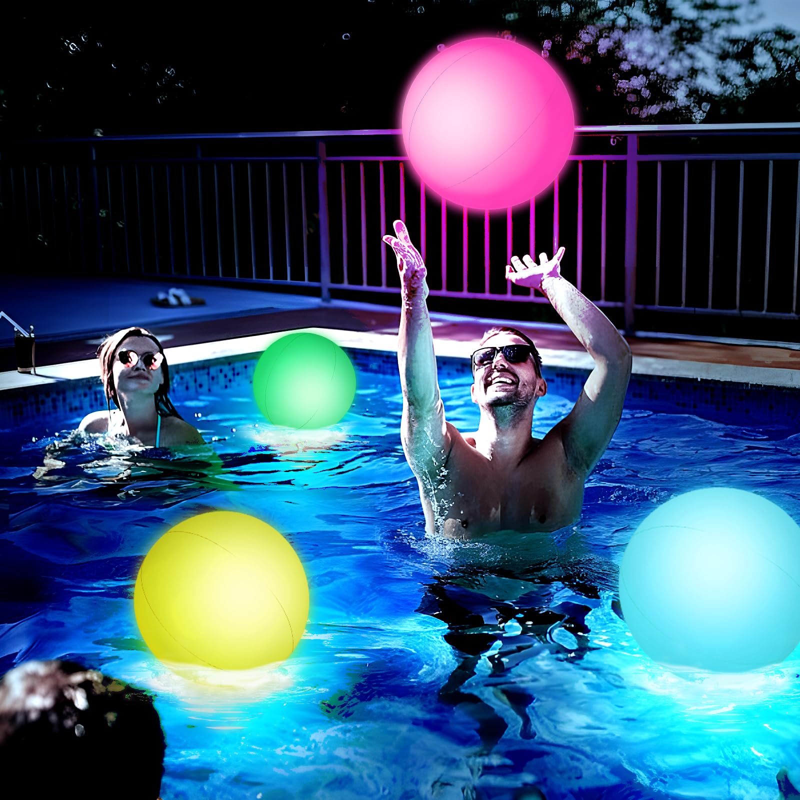 3PCS Light Up Beach Balls for Kids - 16Inch Glow Pool Toys with Remote Control, Inflatable Summer Party Favors for Night Swim, Birthday Bash & Backyard Fun