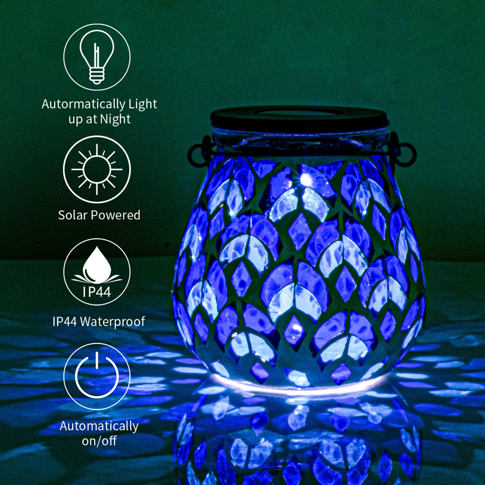 Afirst Mosaic Solar Lanterns - Waterproof Outdoor Hanging Lights for Garden, Patio, Yard, Holiday Party Decor - Hollow Glass Design - Solar Powered Decorative Lighting (1 Pack) - Perfect for Evening Gatherings, Romantic Ambiance & Outdoor Events
