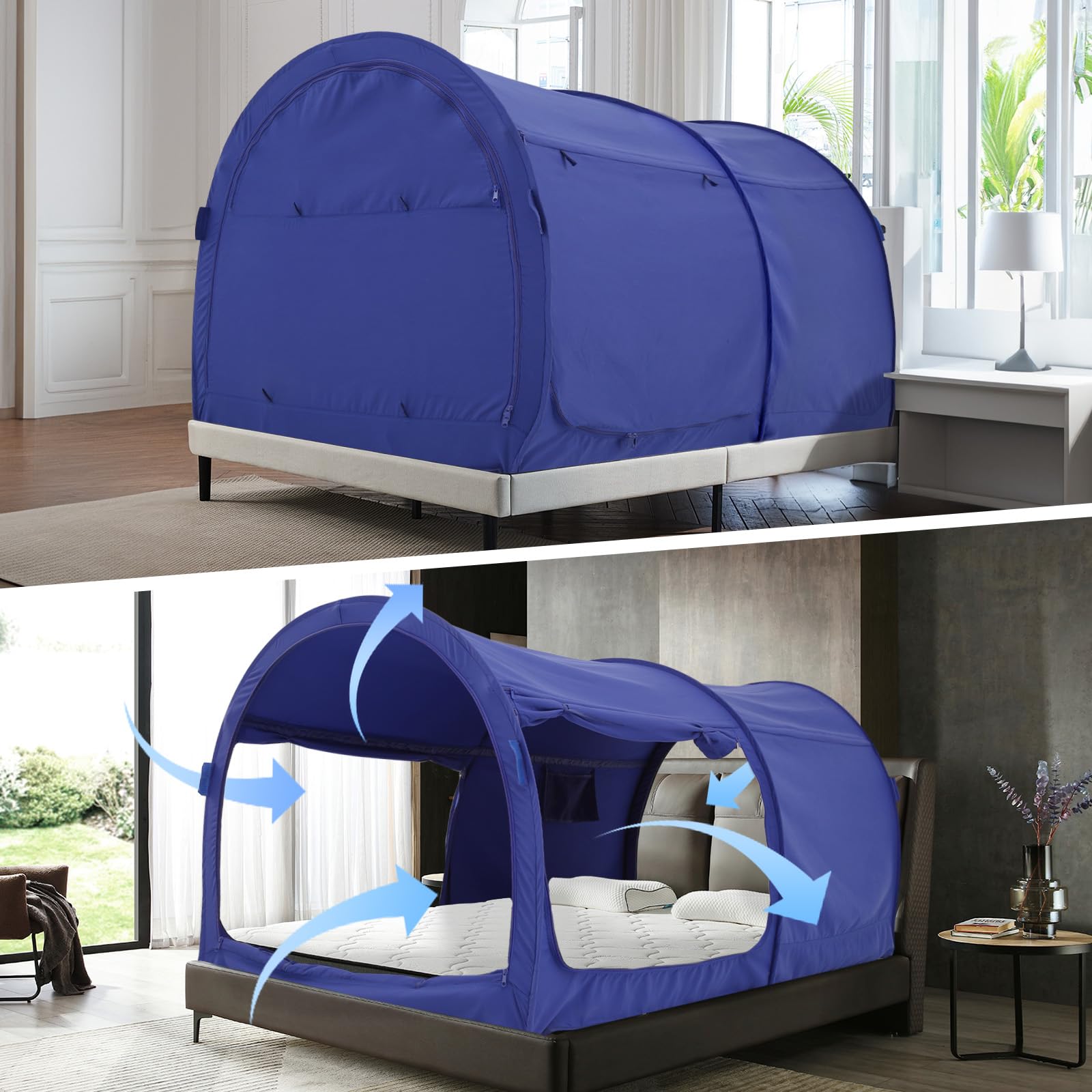 Alvantor Bed Canopy Tent - Twin Size Privacy Sleeping Tent for Kids & Adults, Breathable Grey Pop-Up Bed Tent with Portable Frame, Light Reducing Indoor Canopy (Mattress Not Included) - Perfect for Bedrooms, Dorms, Camping & Creating Cozy Privacy Spaces