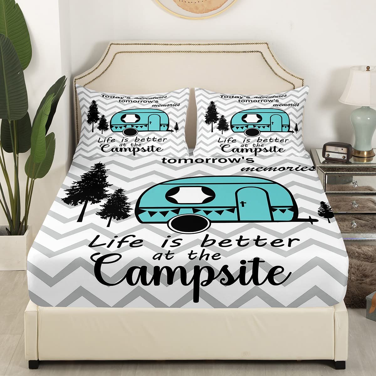 **Retro Rustic Farmhouse Camping Sheet Set - Full Size Kids Bedding with Old Barn Door Sketch Design - Perfect for Cabin Decor, Camper Bedroom & Cozy Farmhouse Style**