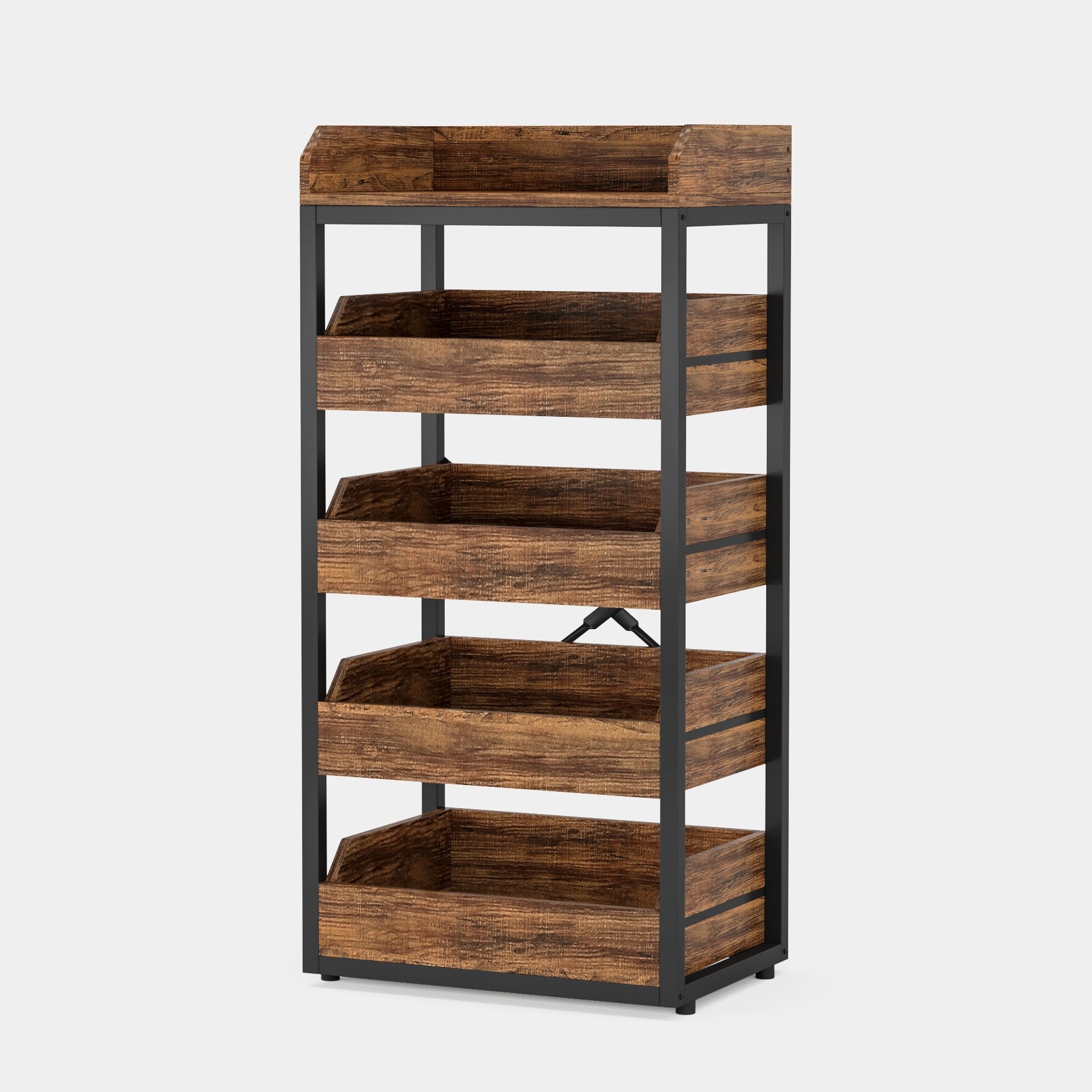 5-Tier Wooden Fruit and Vegetable Storage Basket Organizer - Kitchen Countertop & Pantry Organization for Fresh Produce, Spices, and Snacks