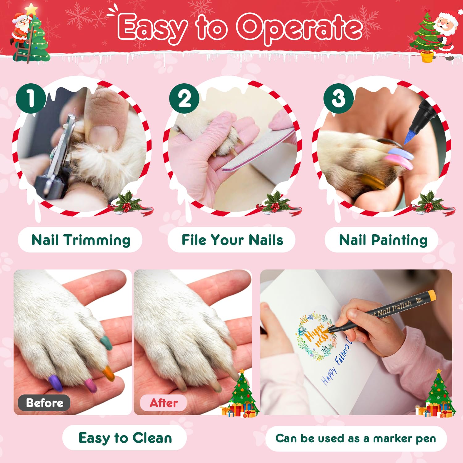 Quick Dry Dog Nail Polish Pens - 12 Color Safe Pet Nail Art Set for Puppy Grooming & Paw Care