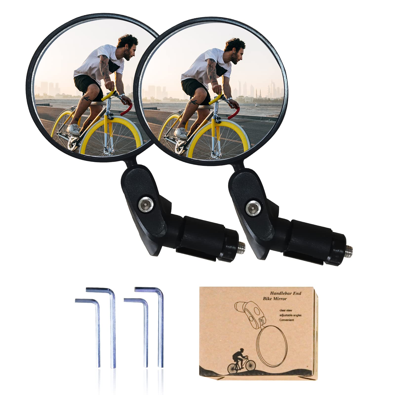 **Universal Bike Mirror - 360° Adjustable HD Glass Rearview Mirror for Safe Cycling - Bar End & Handlebar Mount - Compatible with Bicycle, Electric Bike, Motorcycle (Black, 2PCS) - Perfect for Commuting & Road Safety**