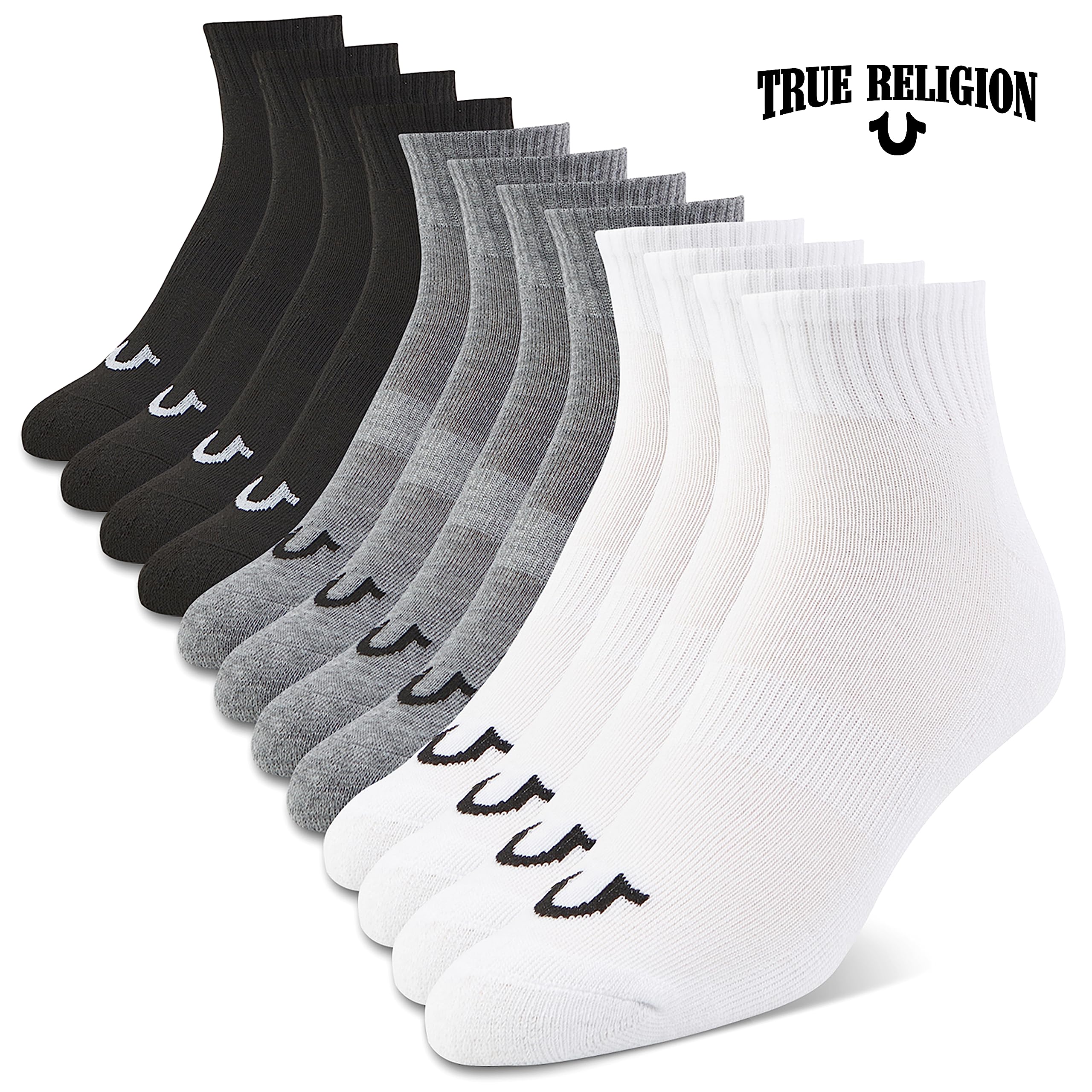 True Religion Men's Ankle Socks 6-Pack & 12-Pack - Premium Athletic Quarter Socks for Shoe Size 8-12 - Gym, Running, Basketball & Casual Wear