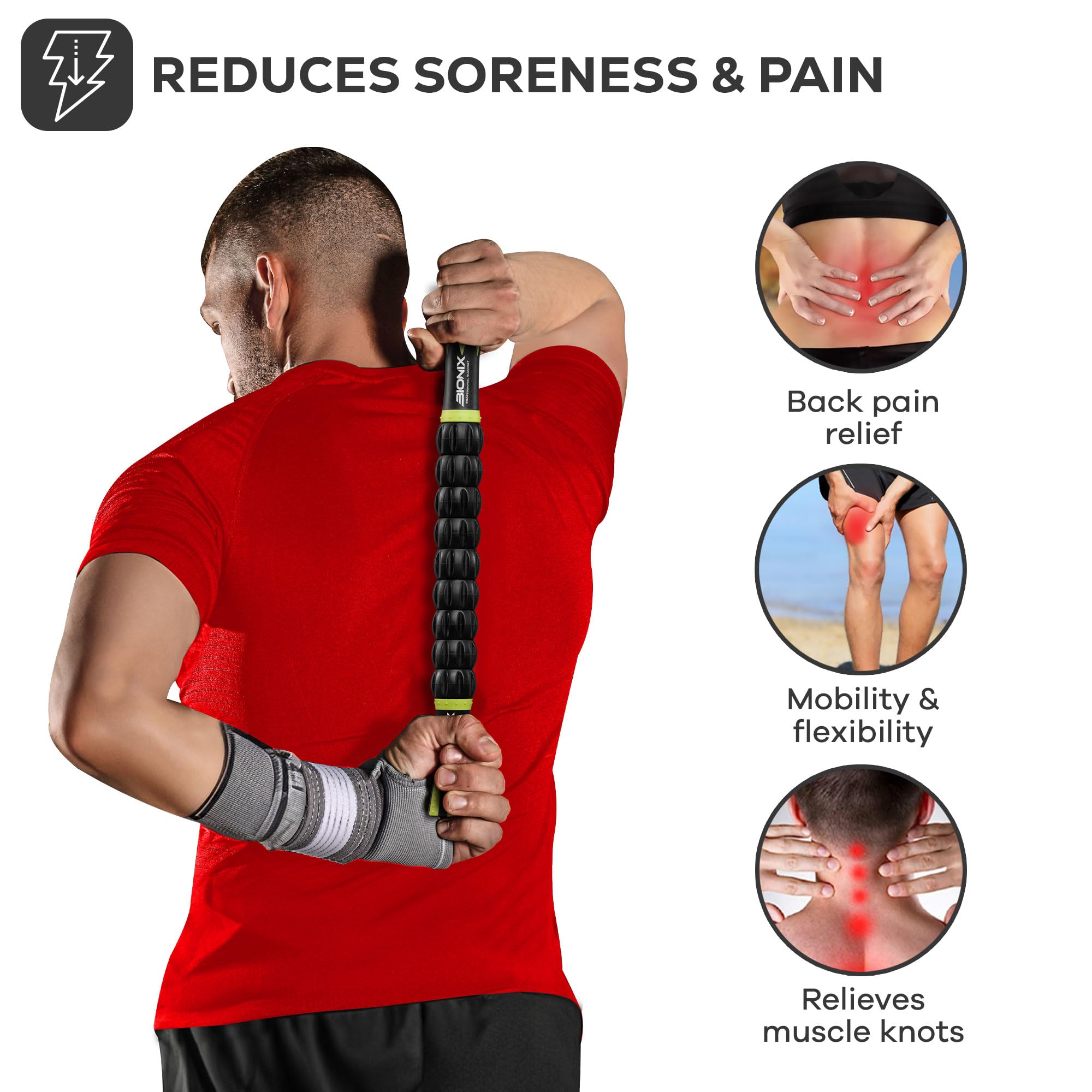 Bionix Deep Tissue Massage Roller Stick - 360° Muscle Roller for Trigger Points, Soreness & Tightness Relief, Myofascial Release and Recovery, Leg Calf Massager for Athletes, Runners, Yoga & Post-Workout Recovery (Green)