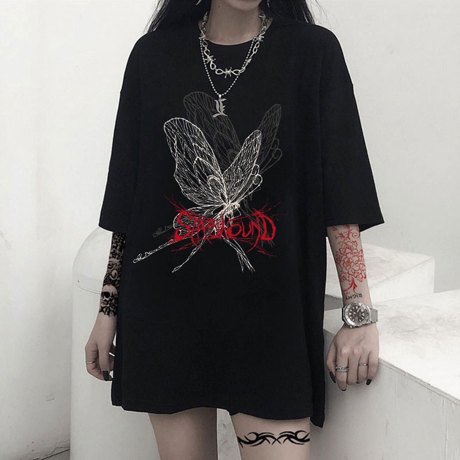 Goth Black Women's T-Shirt - Y2K Harajuku Punk Top for Anime & Streetwear