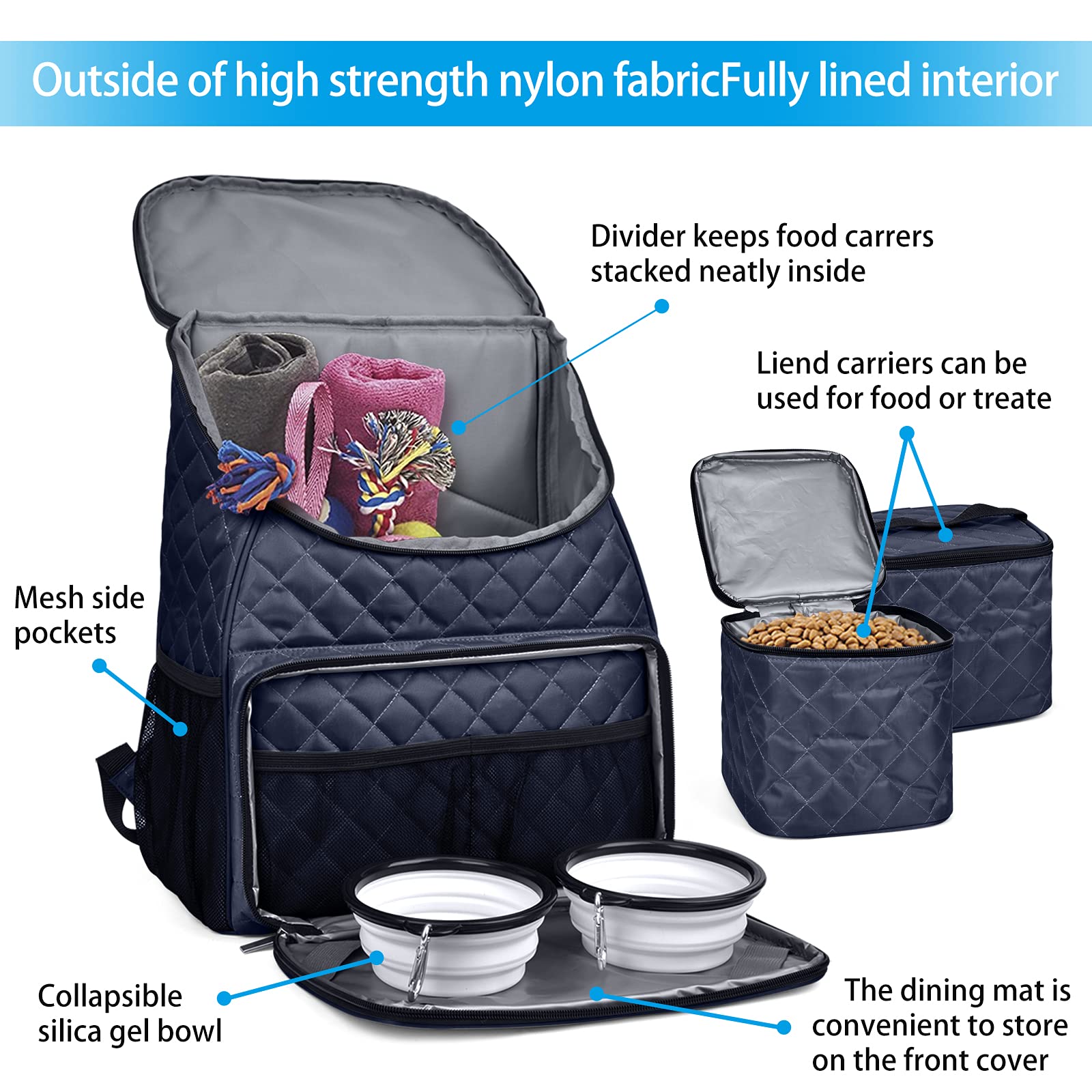 BAGLHER Airline Approved Dog Travel Backpack - Pet Carrier with 2 Collapsible Bowls & Food Containers for Small Medium Dogs - Perfect for Air Travel, Hiking, and Outdoor Adventures