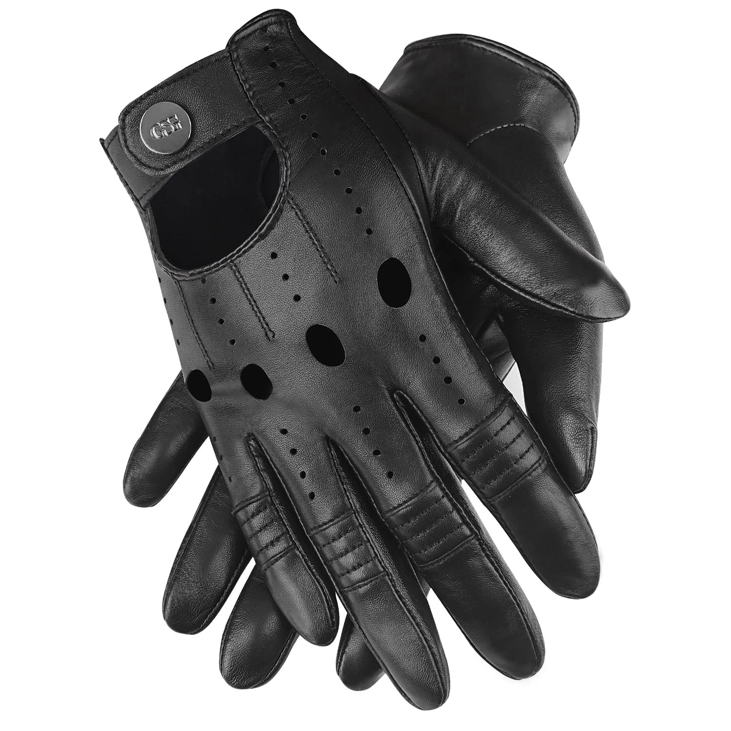 GSG Men's Genuine Sheepskin Leather Gloves - Black Driving, Cycling & Motorcycle Gloves with Touchscreen Compatibility - Winter Warm Unlined Gloves for Outdoor Sports & Commuting