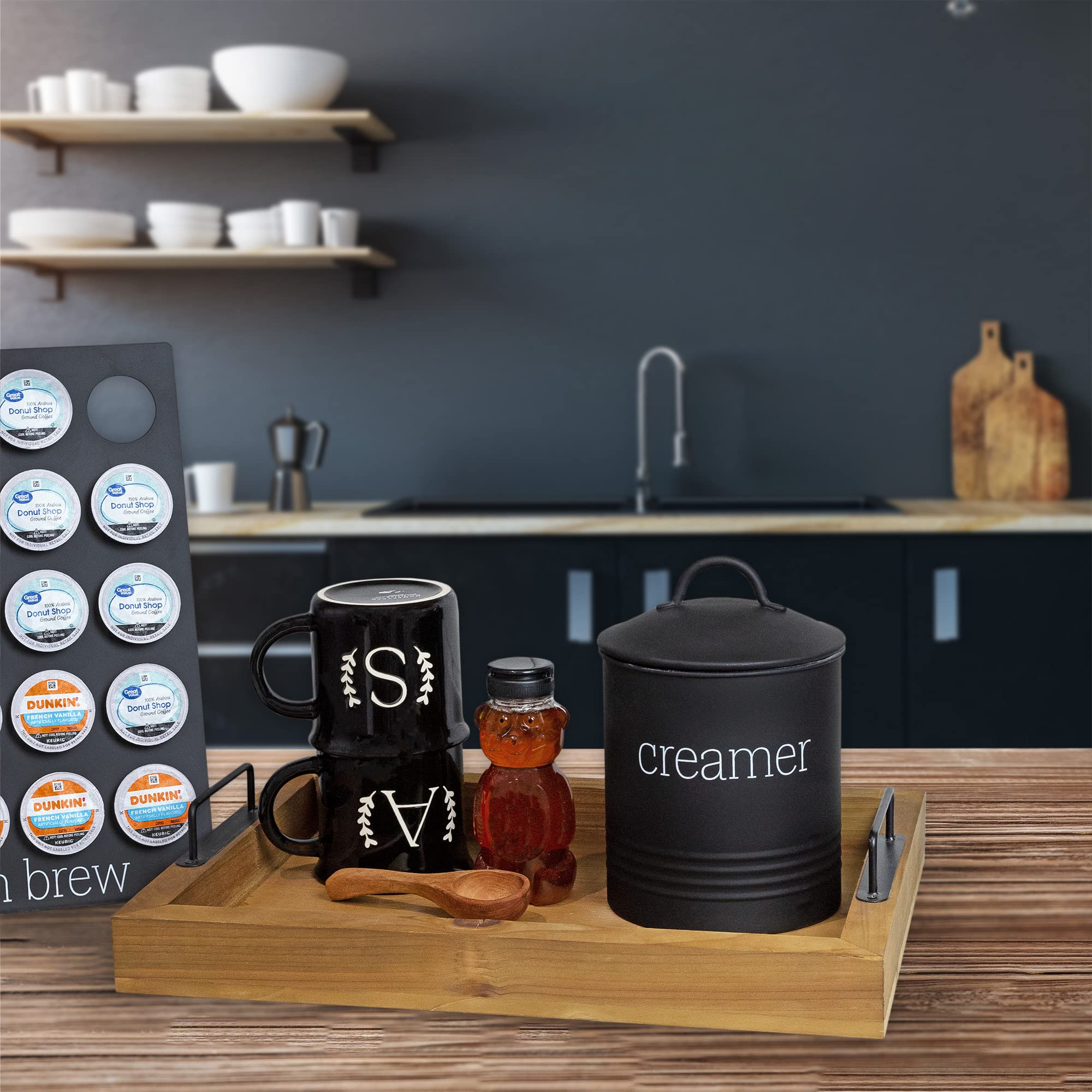 AuldHome Farmhouse Style Metal Creamer Canister - Black Coffee Storage Container for Kitchen Countertop | Perfect for Coffee, Tea, Sugar & Dry Food Organization